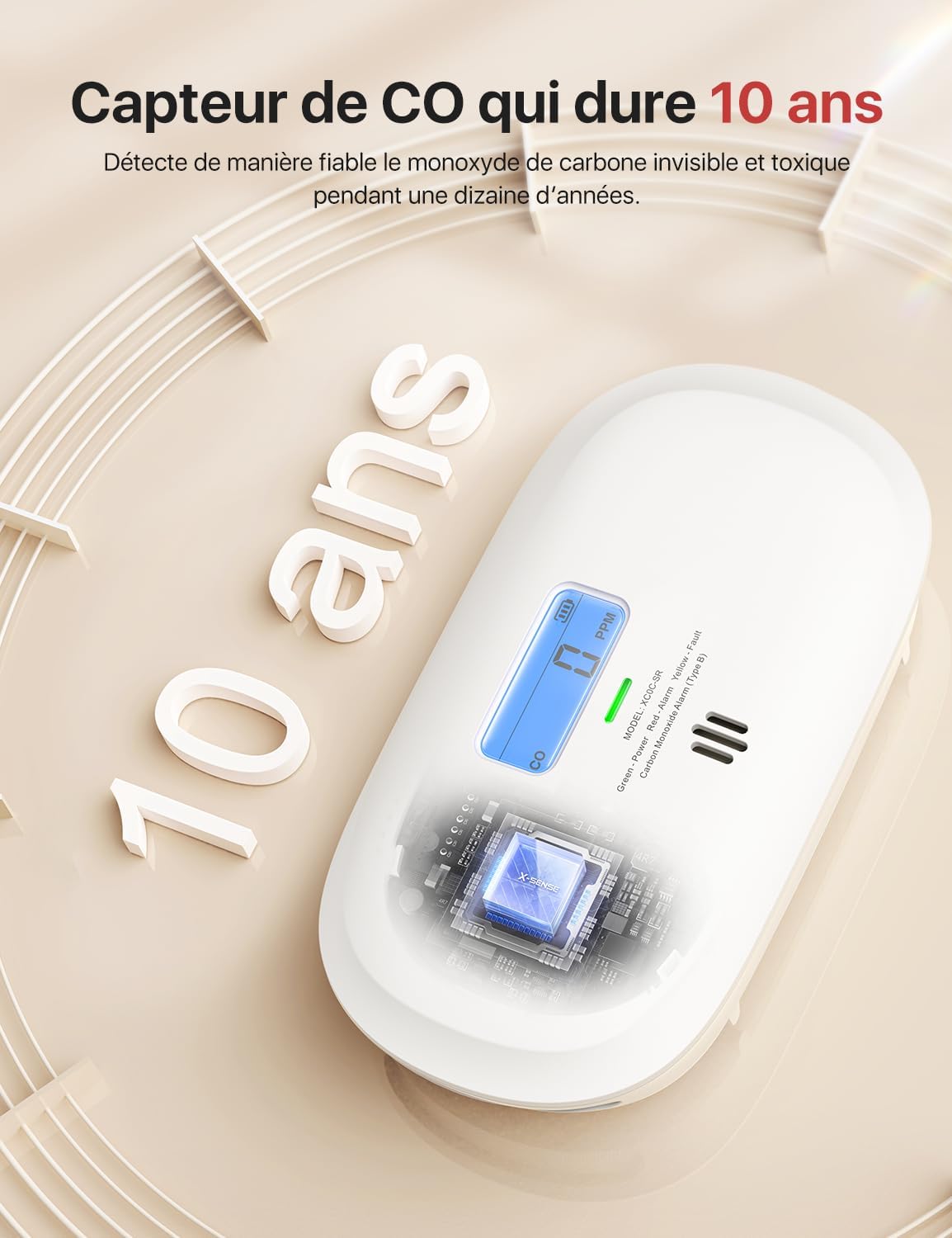Detalle de X-Sense Détecteur de monoxyde de carbone autonome XC0C-SR (pile remplaçable, durée de vie 10 ans)