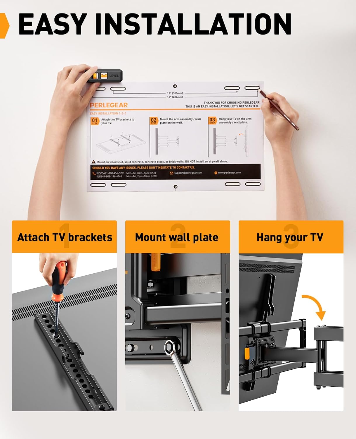 Detalle 2 de Perlegear PGLF12 TV wall mount 42–84 inch, 60 kg