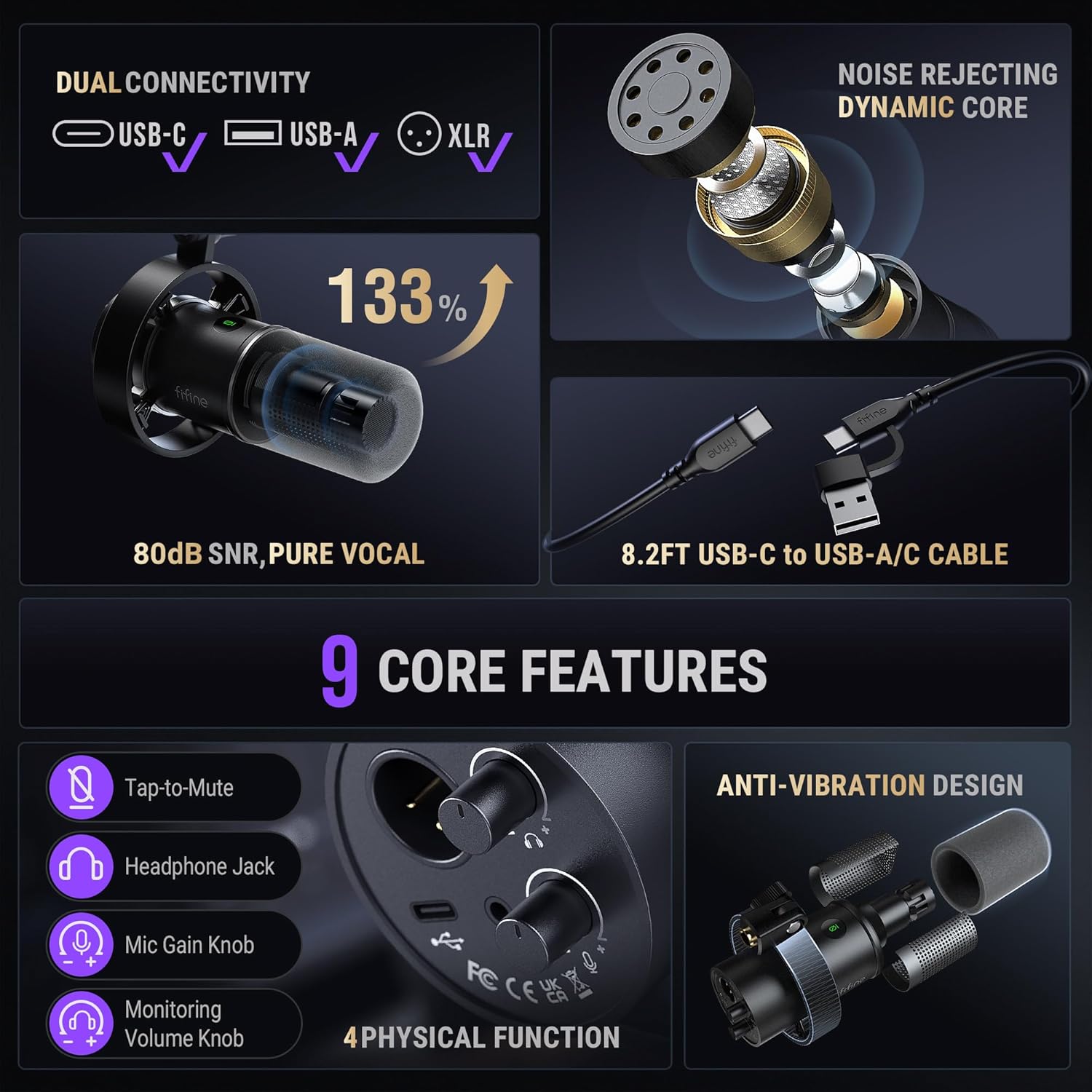 Thumbnail 2 de FIFINE AmpliTank K688 Dynamic Microphone: Versatile USB/XLR Studio Mic