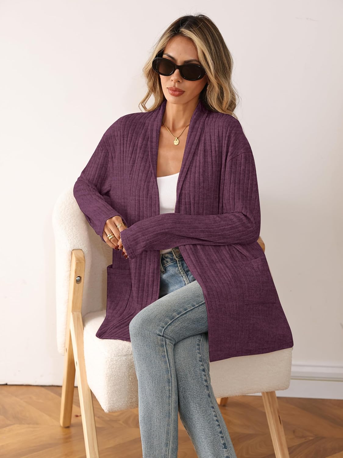 Detalle de OFEEFAN Women's Cardigan Sweater, Polyester Blend