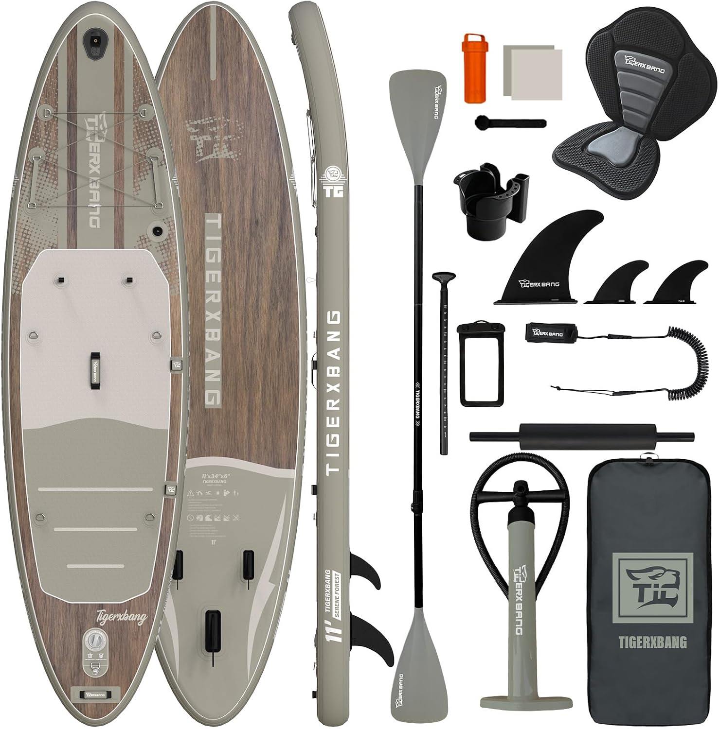 Detalle de TIGERXBANG Inflatable Stand Up Paddle Board with Kayak Seat – 11’ x 34” and Full Accessory Pack