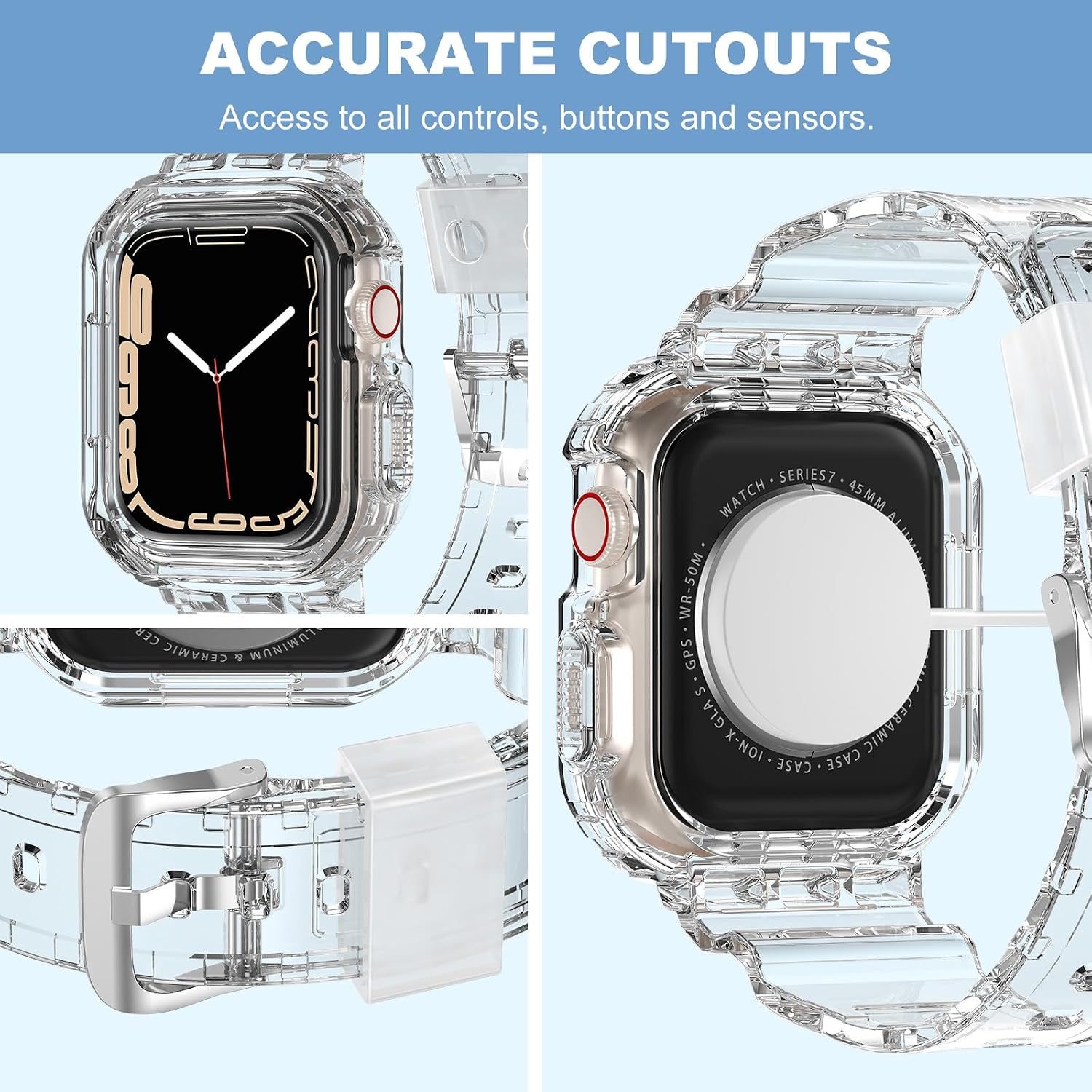 Detalle 2 de XYF Crystal Clear Apple Watch Band 45mm
