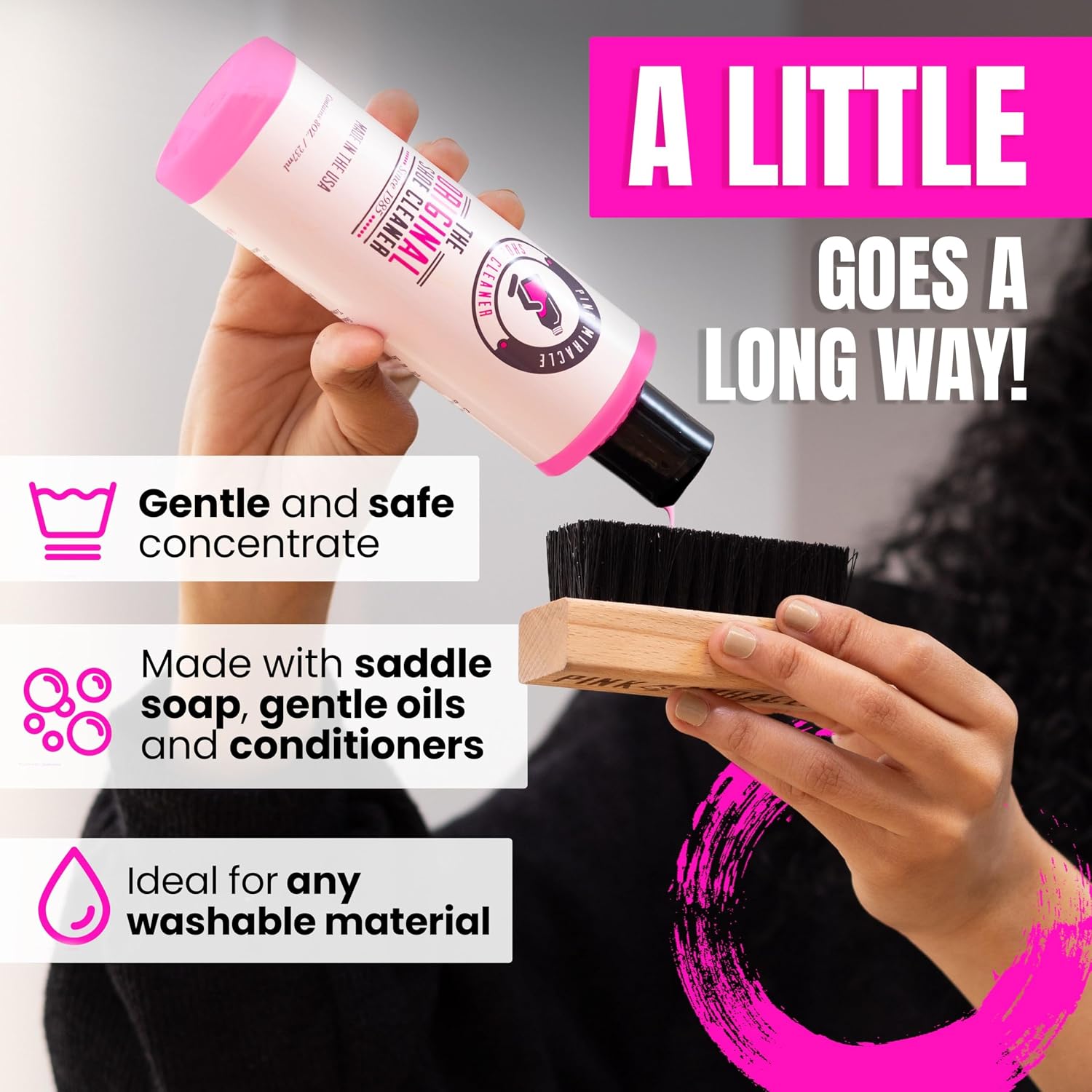 Detalle de Pink Miracle Shoe Cleaner Kit Bottle 8 Oz: All‑In‑One Cleaning & Conditioning for Sneakers