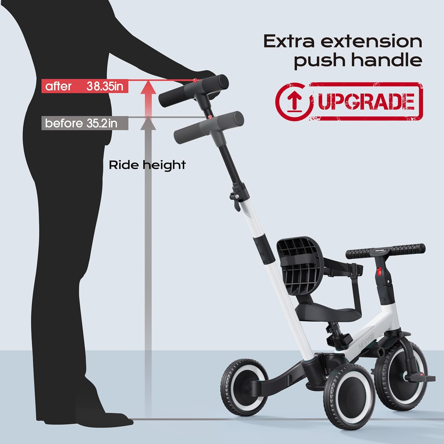 Thumbnail 4 de newyoo 5-in-1 kids trike with parent handle, safety belt and pedals (TR007) – White