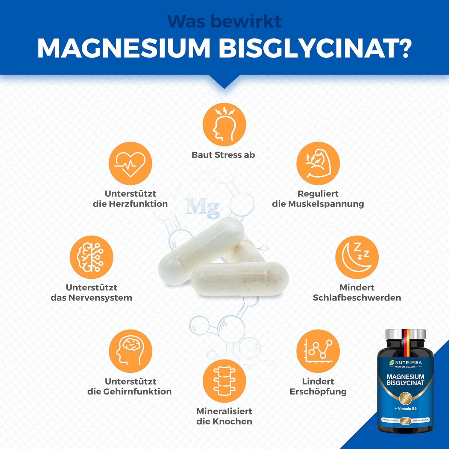 Thumbnail 6 de Nutrimea Magnesium Bisglycinat Premium + Vitamin B6 (300 mg) – vegan, ohne Zusätze
