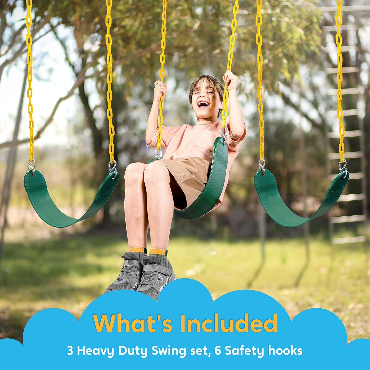 Detalle de TURFEE 3-Pack Heavy-Duty Green Swing Seats with 66" Chains (Snap Hooks), 300 lb capacity
