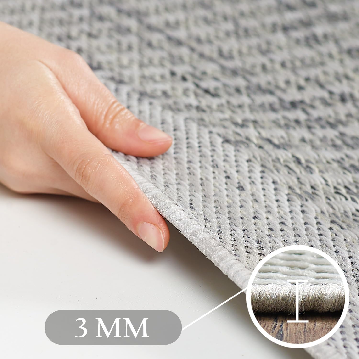 Detalle de SIMPEX Outdoor Teppich 240 x 340 cm – Wetterfestes Flachgewebe mit Sisal-Look, Grau