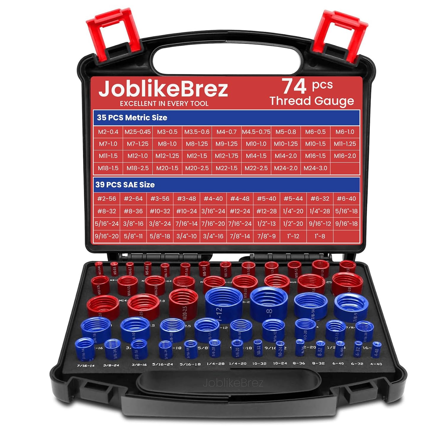 Detalle de JoblikeBrez 74-Piece Nut and Bolt Thread Checker, SAE and Metric