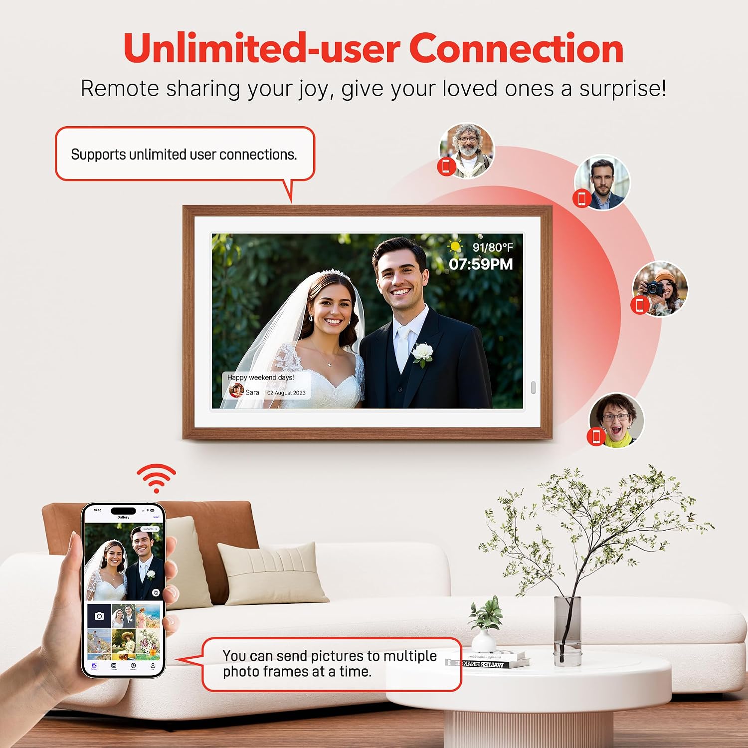 Thumbnail 5 de FANGOR 21.5" Large Digital Picture Frame with WiFi, 64GB Storage, Remote, Auto-Rotate