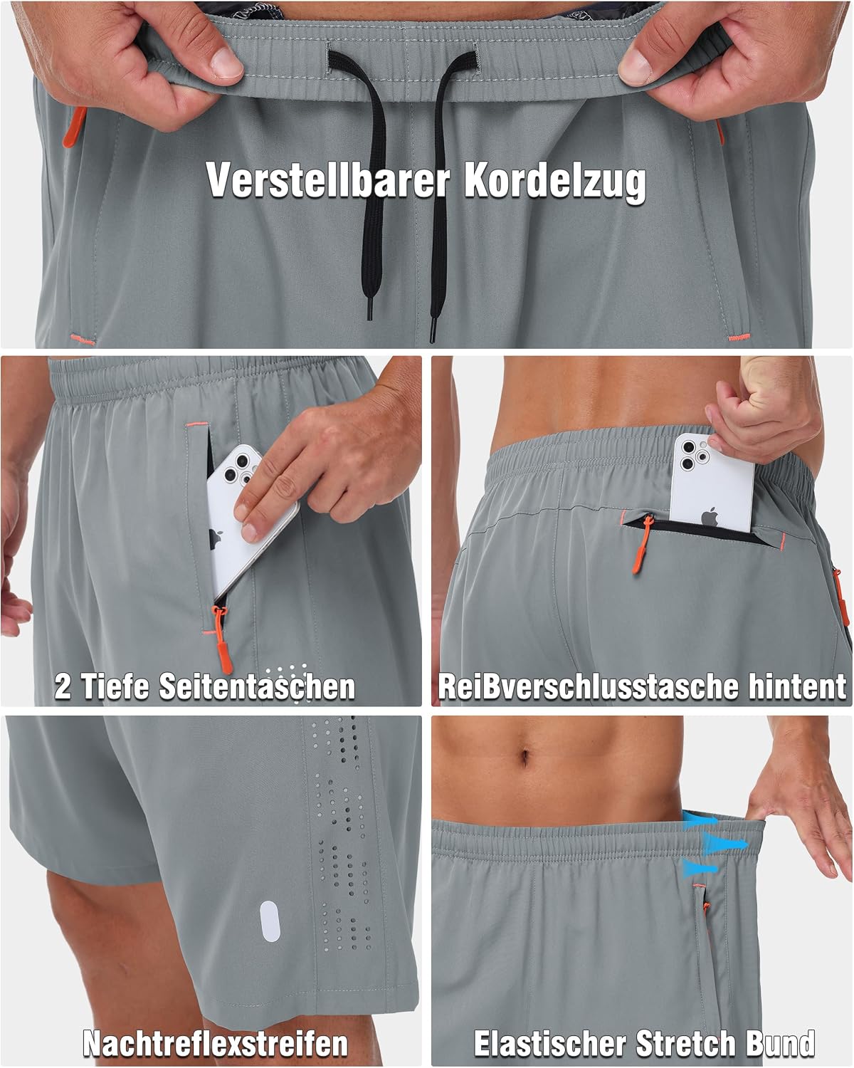 Detalle de Zoofly 2er Pack Herren Sportshorts mit Reißverschluss-Taschen – Sommer-Trainingsshorts