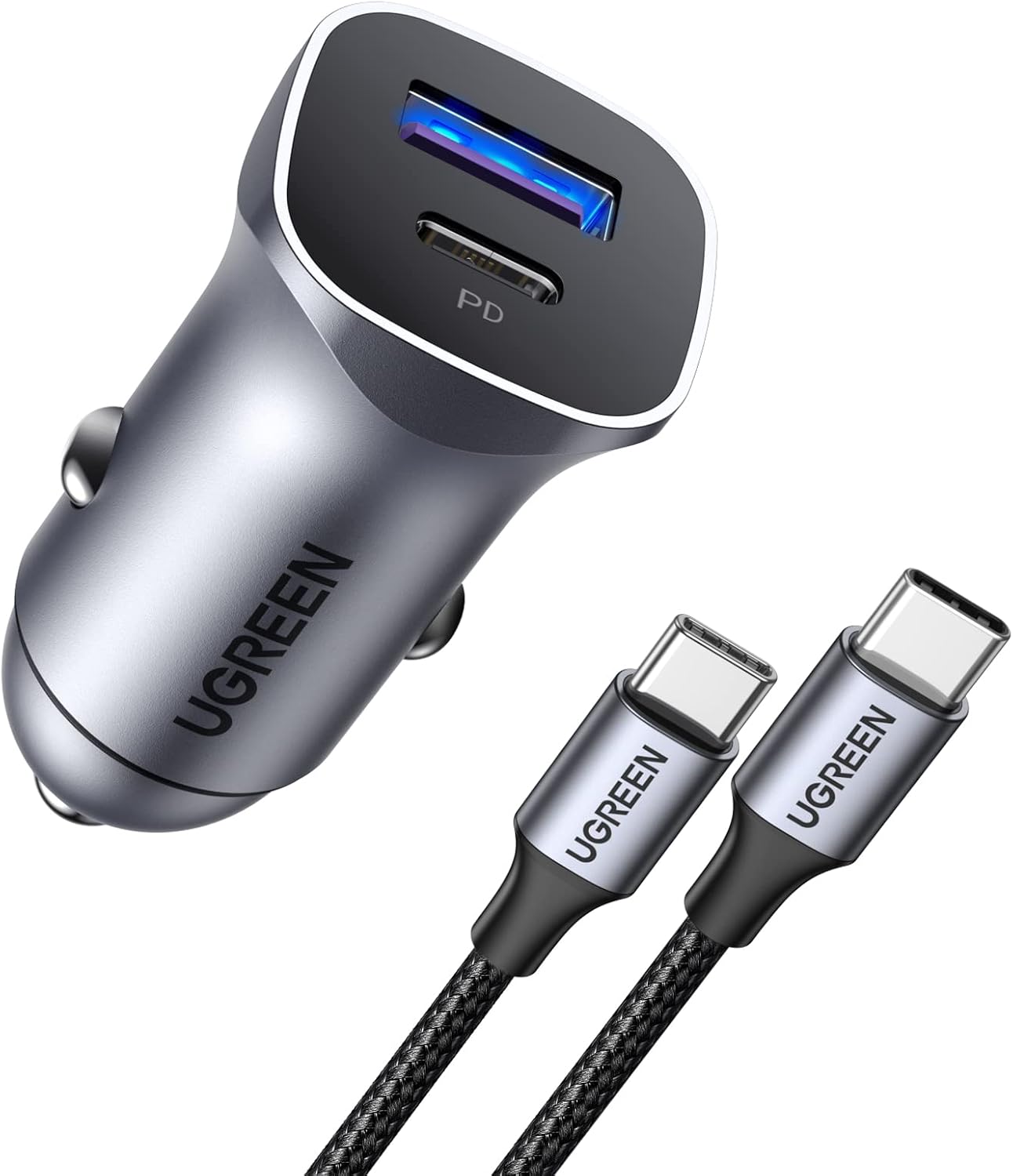 Detalle de UGREEN 30W USB C Car Charger with 60W Cable