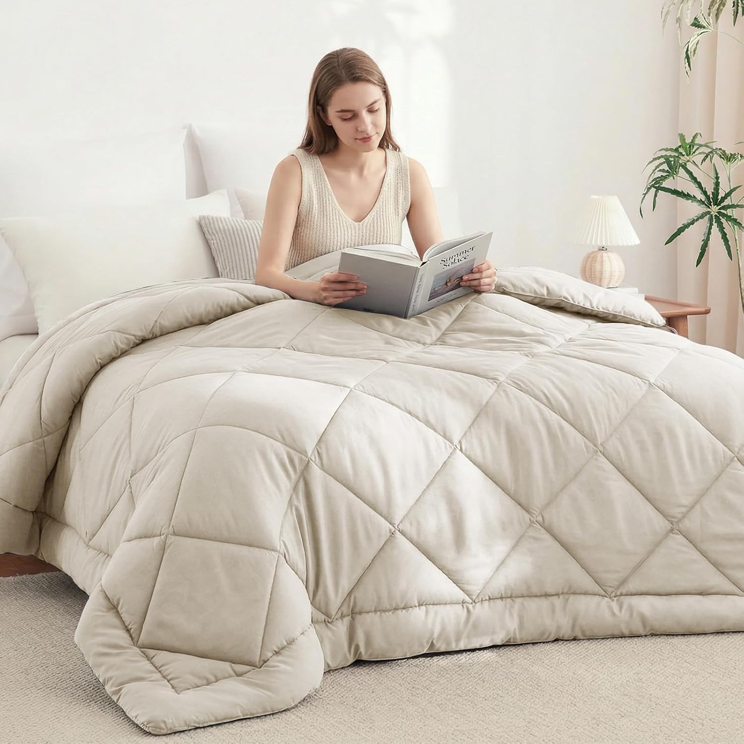 Thumbnail 6 de CozyLux Bettdecke 135x200 für 4 Jahreszeiten – Mikrofaserfüllung 300 g/m², OEKO-TEX 100, 4 Eckschlaufen, Beige