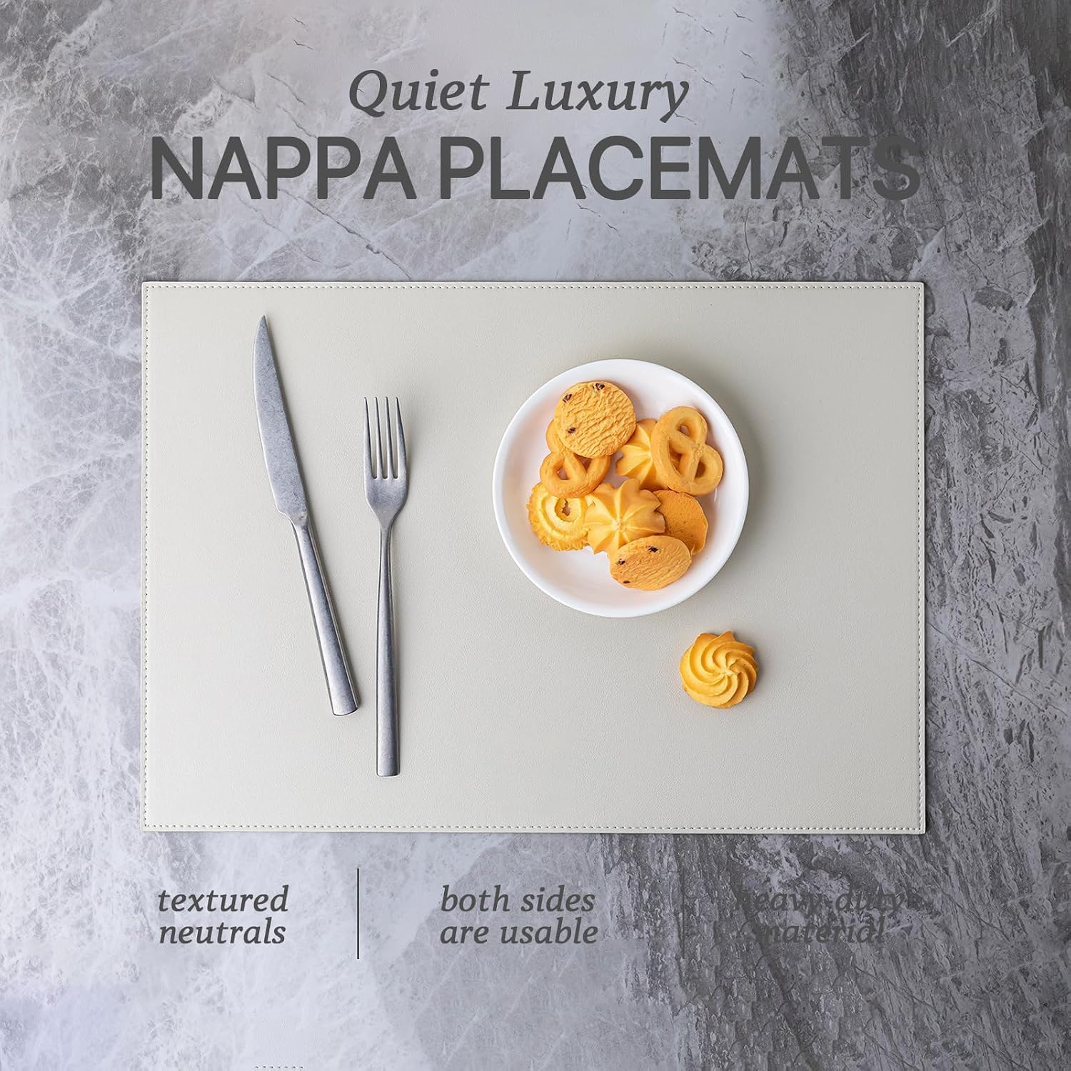 Thumbnail 1 de Baroyal Faux Leather Placemats Set of 8 (Vinyl, Washable/Wipeable) Heat Resistant, Waterproof Non-Slip, Cream White