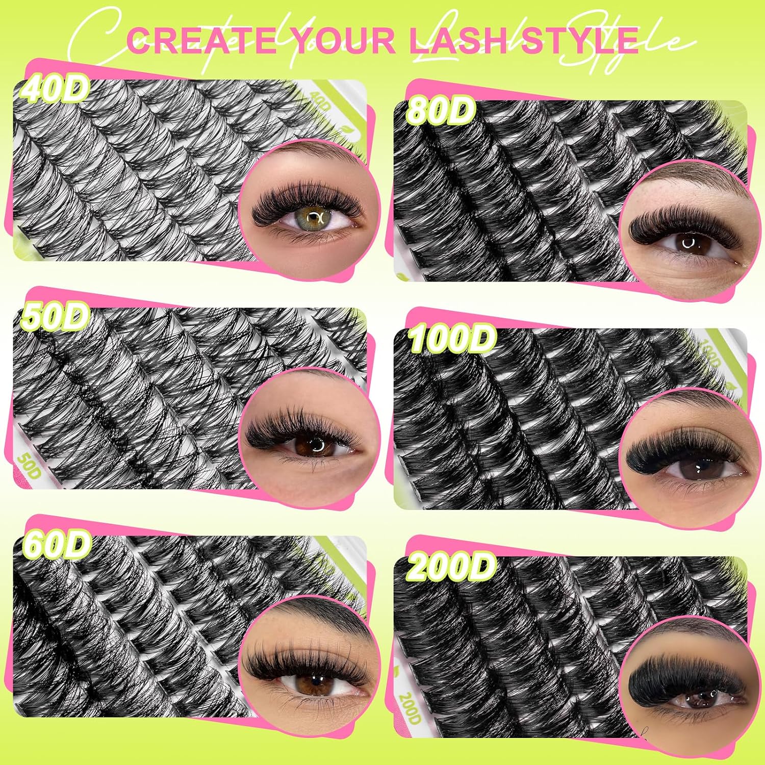 Thumbnail 5 de WiWiLINK Lash Clusters Kit, D Curl 10–18 mm, 40D–80D, 468 Pieces