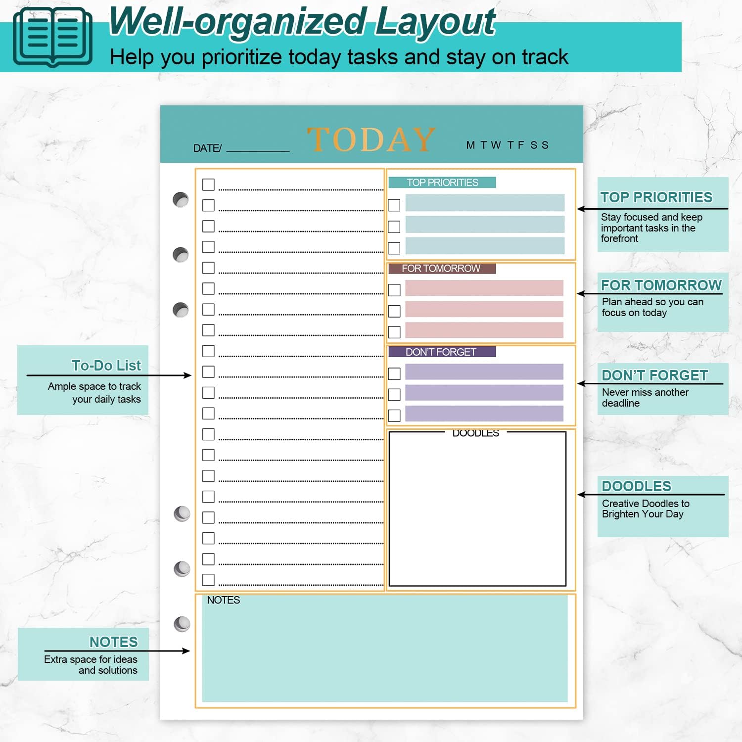Detalle 2 de A5 To Do Liste Nachfüllpapier 150 Blätter 📒