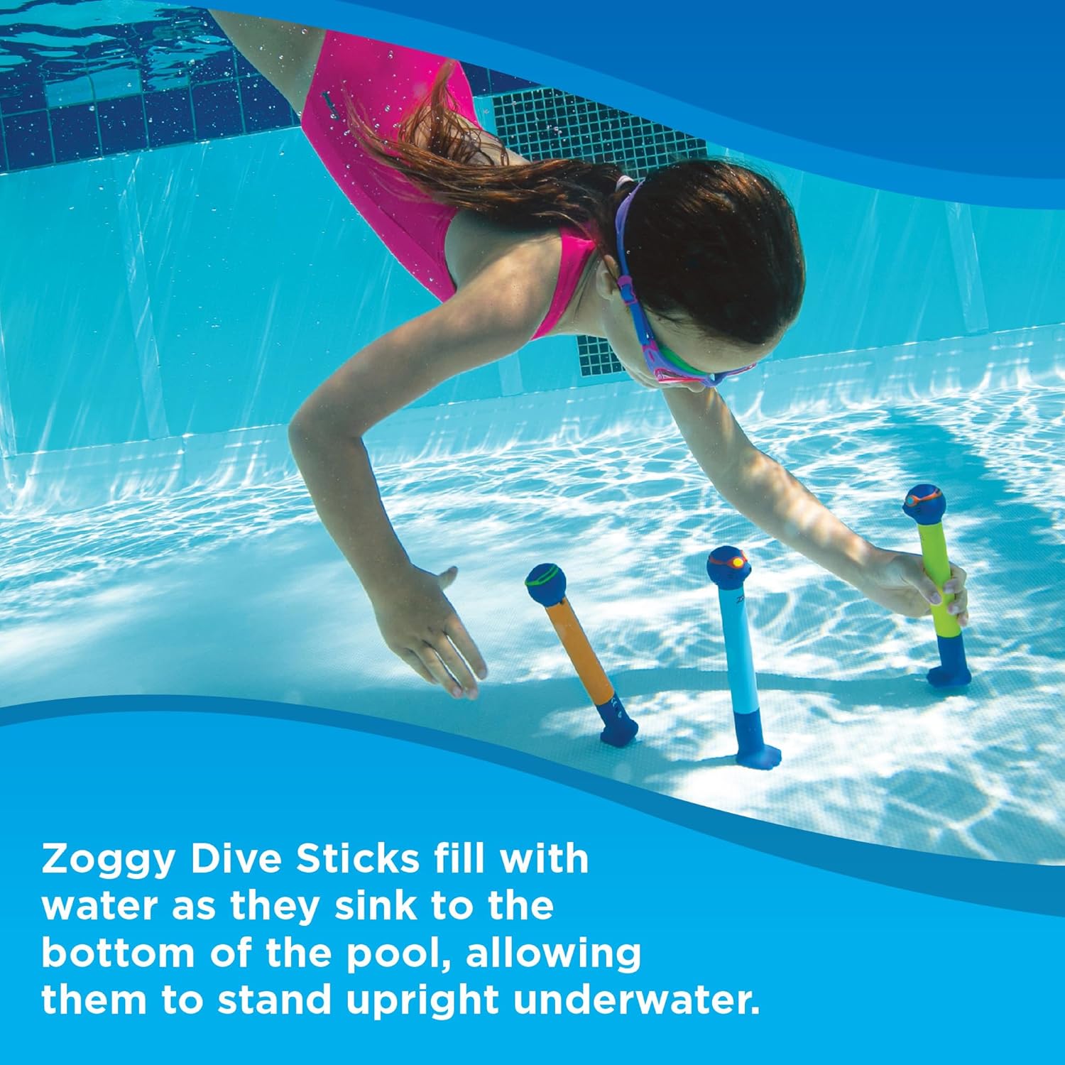 Thumbnail 6 de Zoggs Dive Sticks: 3-Pack Kids Pool Toys in Blue, Lime & Orange