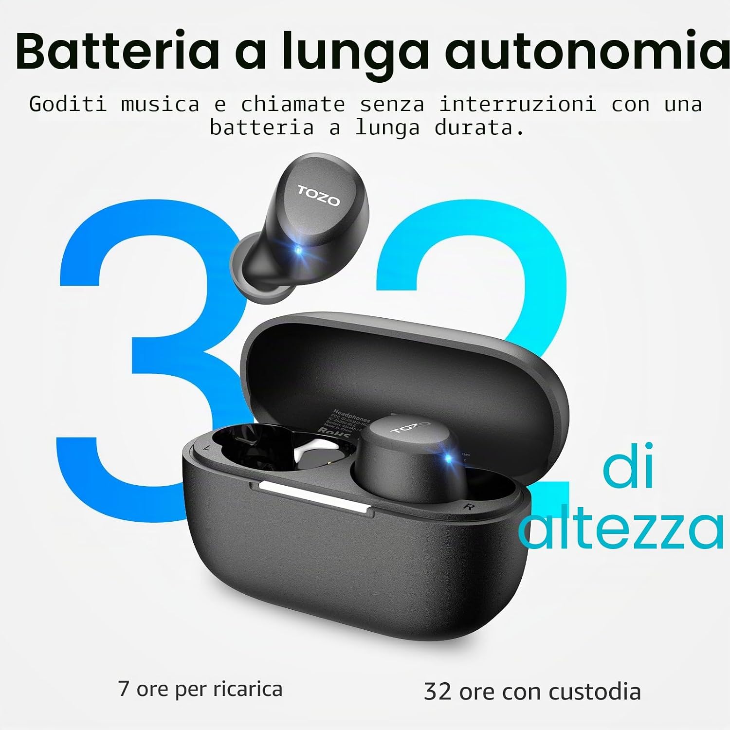 Detalle de TOZO A1: Cuffie Bluetooth 5.3 con Origo Acustico OrigX, leggerezza e suono dinamico