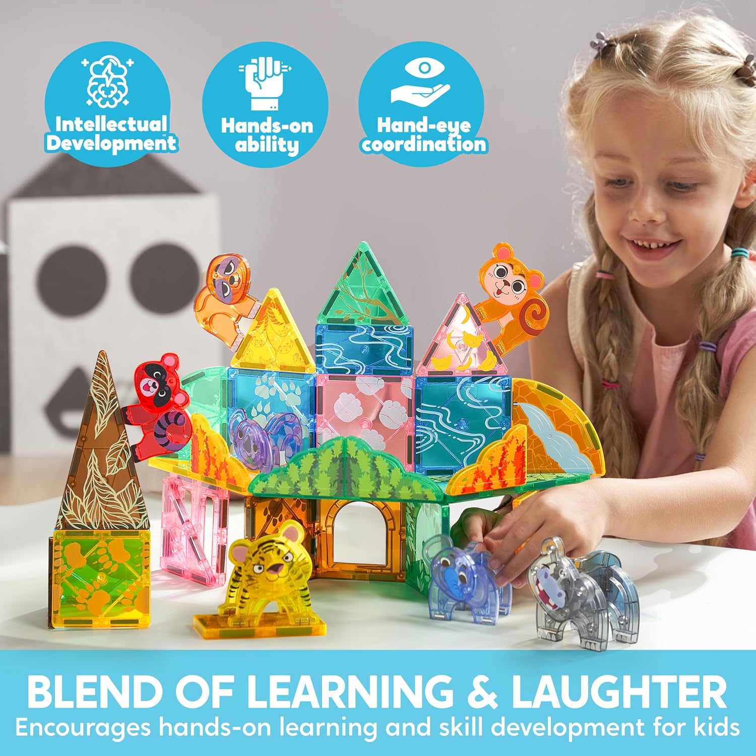 Thumbnail 1 de SYNCFUN Magnetic Building Tiles Jungle Animal Set – 50 Pieces for Kids Aged 3–8