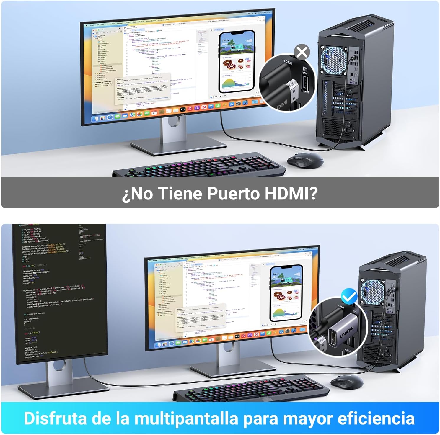 Detalle 2 de UGREEN Adaptador DisplayPort a HDMI 4K 30Hz (pack 2)