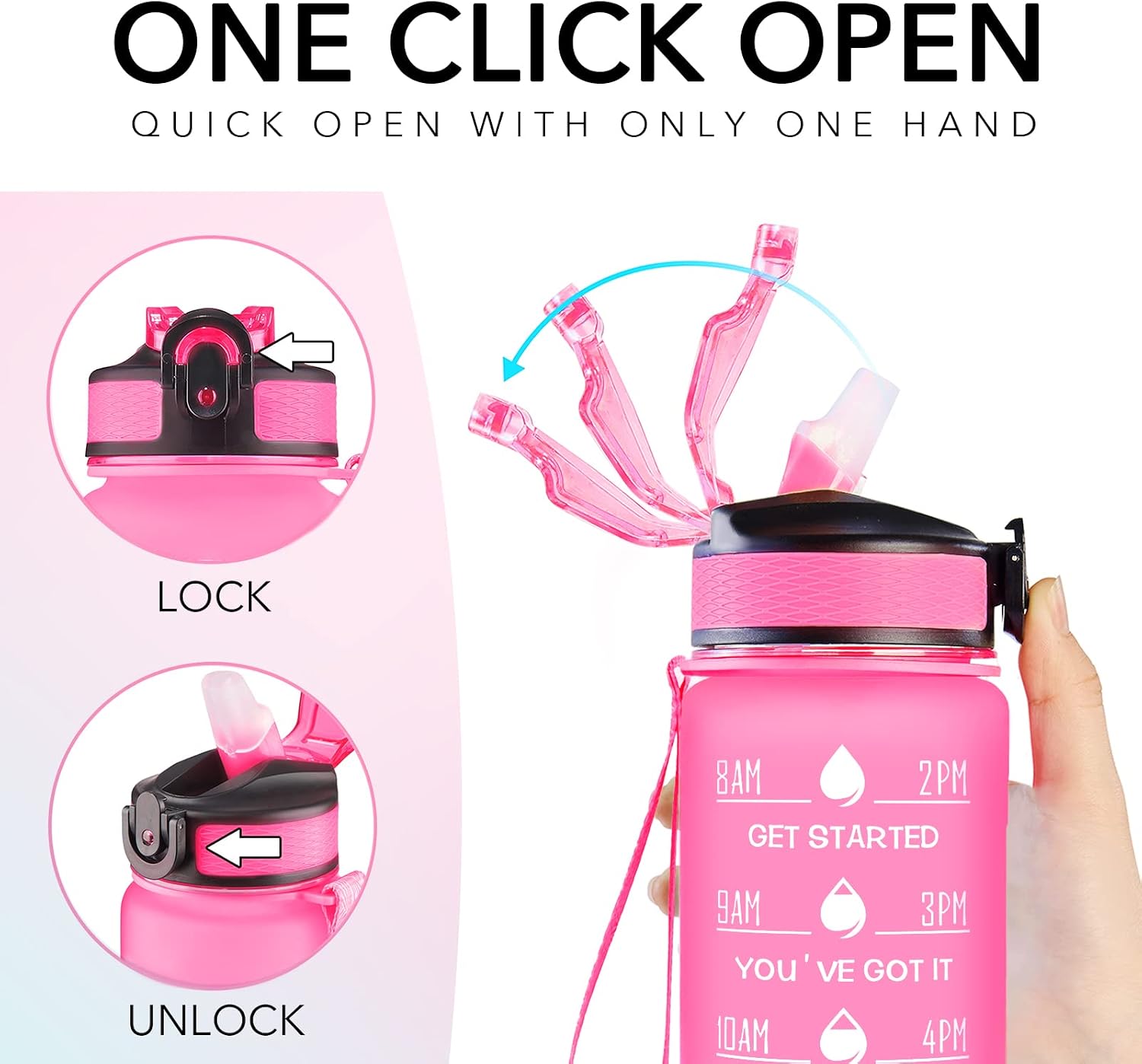 Thumbnail 4 de Hyeta 32oz Water Bottle with Straw, Time Marker & Leakproof Lid