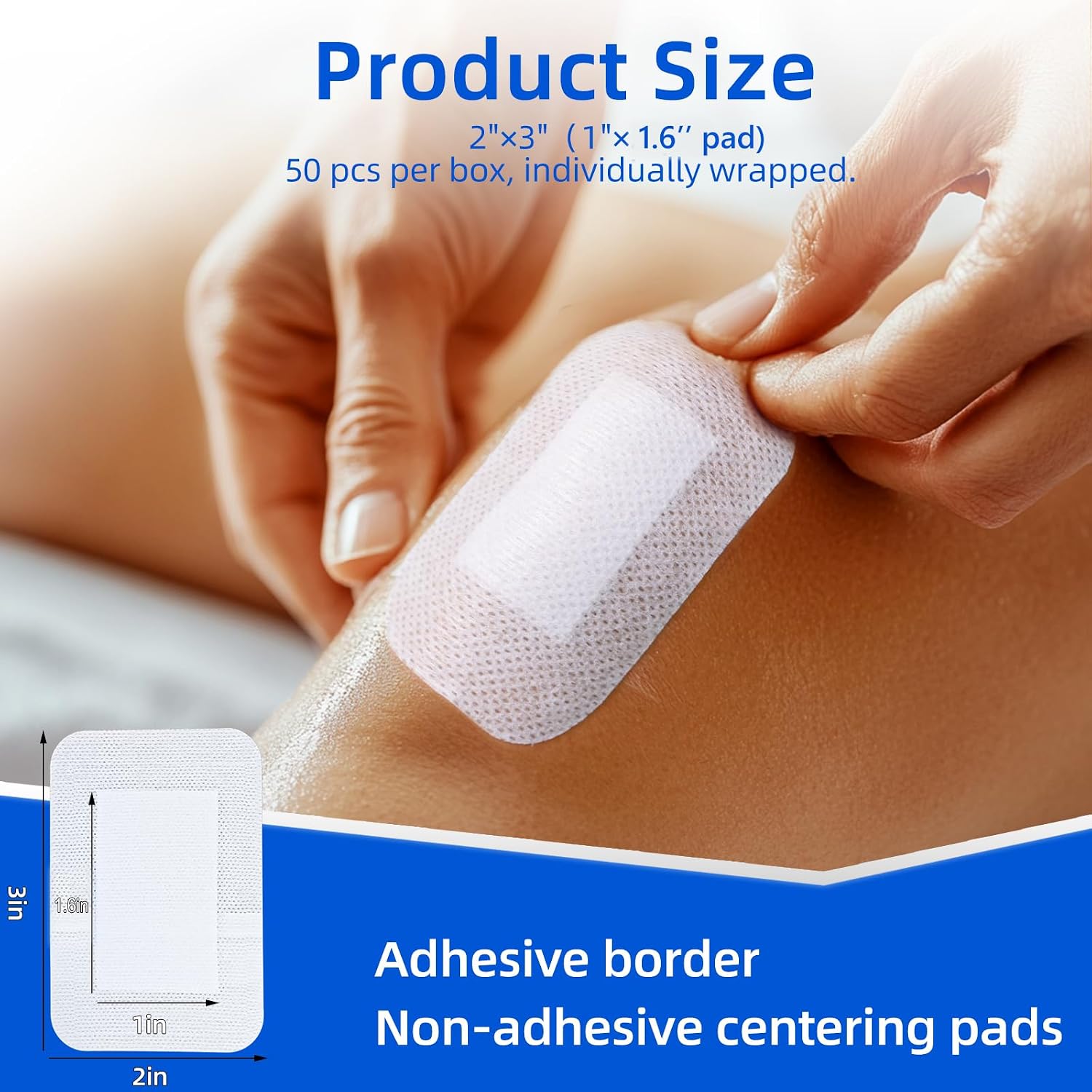 Detalle de Niceful 50Pcs Adhesive Gauze Island Dressing 2"x3" (Sterile, Water-Resistant) — First Aid Wound Care Pads
