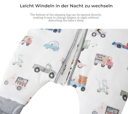 Detalle de Chilsuessy Baby-Schlafsack mit Beinen, 2,5 TOG, 90 cm, bunte Autos