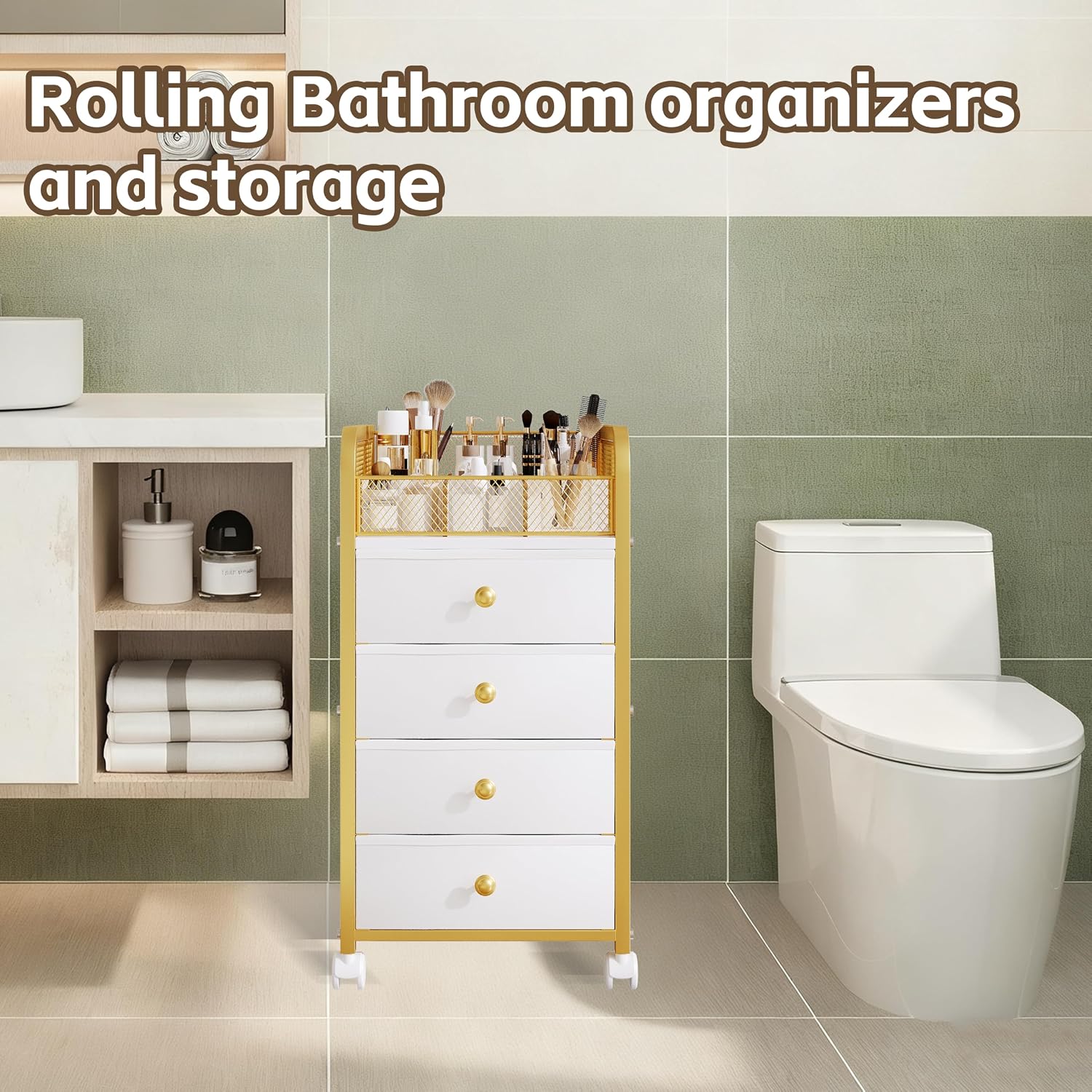 Detalle 2 de Rolling Makeup Organizer Cart with 4 Drawers