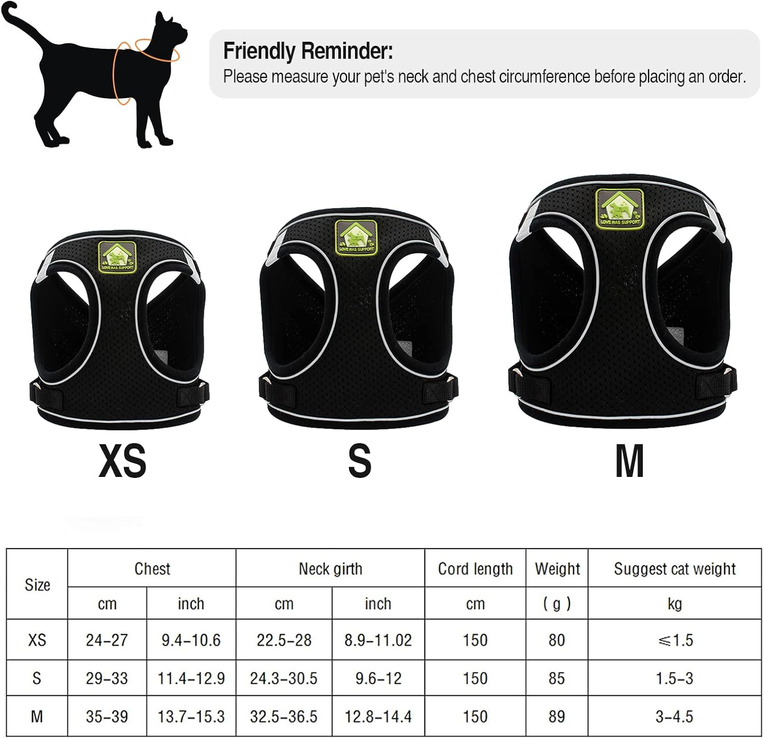 Detalle de Cat Harness & Lead Set - Escape-Proof Adjustable Vest for Kitten, Ferret, Puppy, Rabbit with Reflective Strips - Breathable Soft Mesh Jacket
