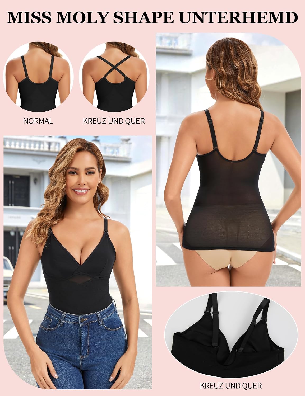 Detalle 1 de MISS MOLY unterhemd, mesh-shapeweartop met kruissteun en buikcontrole