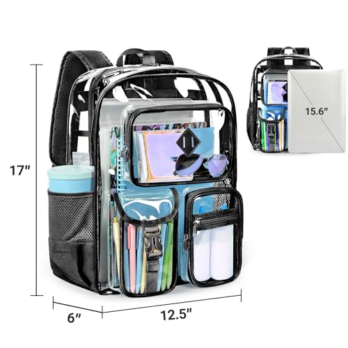 Detalle de ZORFIN 17 Inch Clear Backpack: Large Transparent Bookbag with Reinforced Straps for School, College, and Work