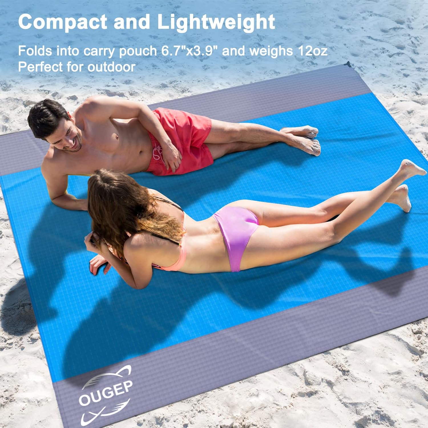 Thumbnail 1 de OUGEP Beach Blanket: 230 x 200 cm Waterproof Picnic Blanket in Blue