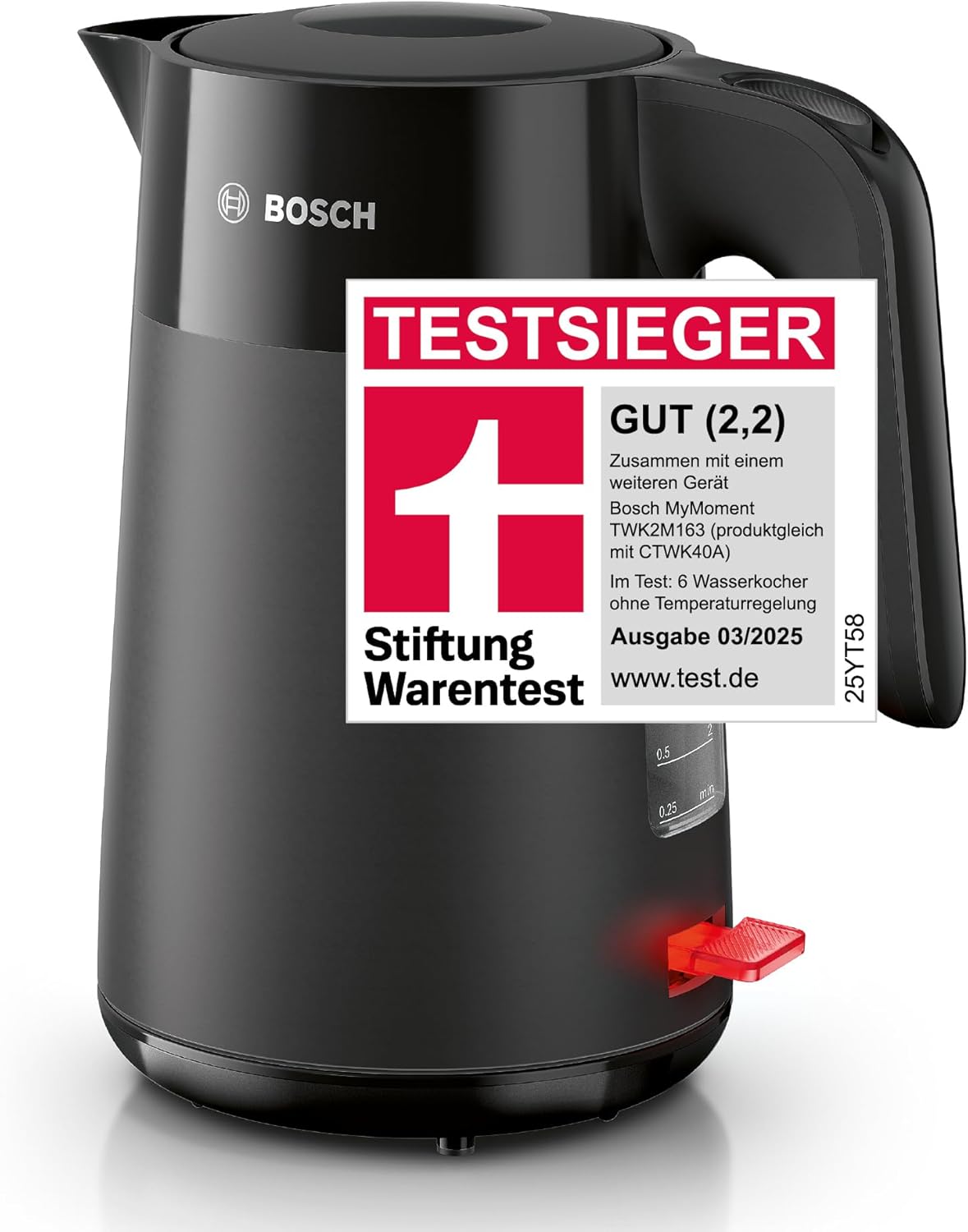 Detalle de Bosch MyMoment TWK2M163 kabelloser Wasserkocher – 1,7 L, 2400 W, matt Schwarz