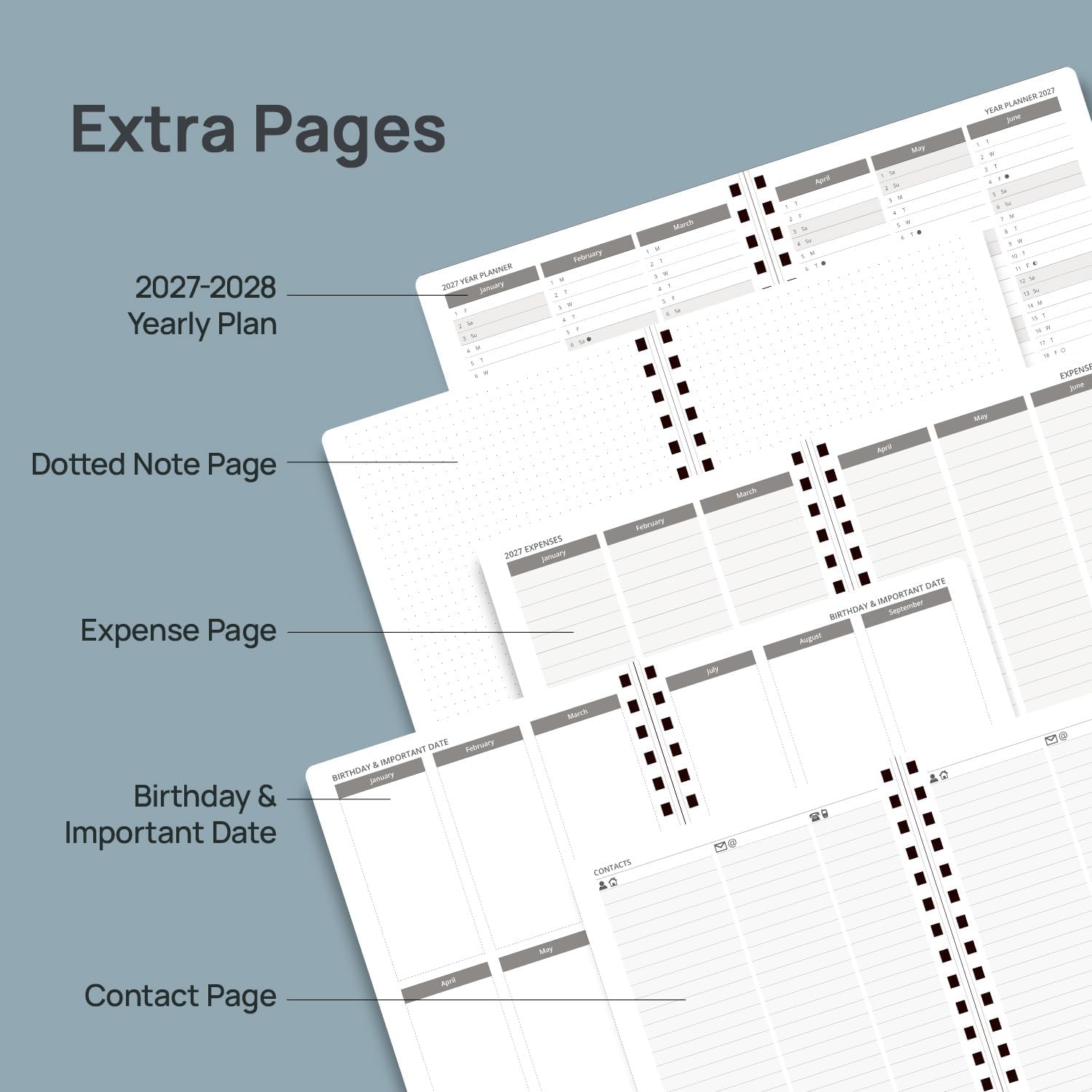 Detalle de POPRUN 2027 Planner, 6.5" x 8.5", Weekly and Monthly, 100 GSM Paper