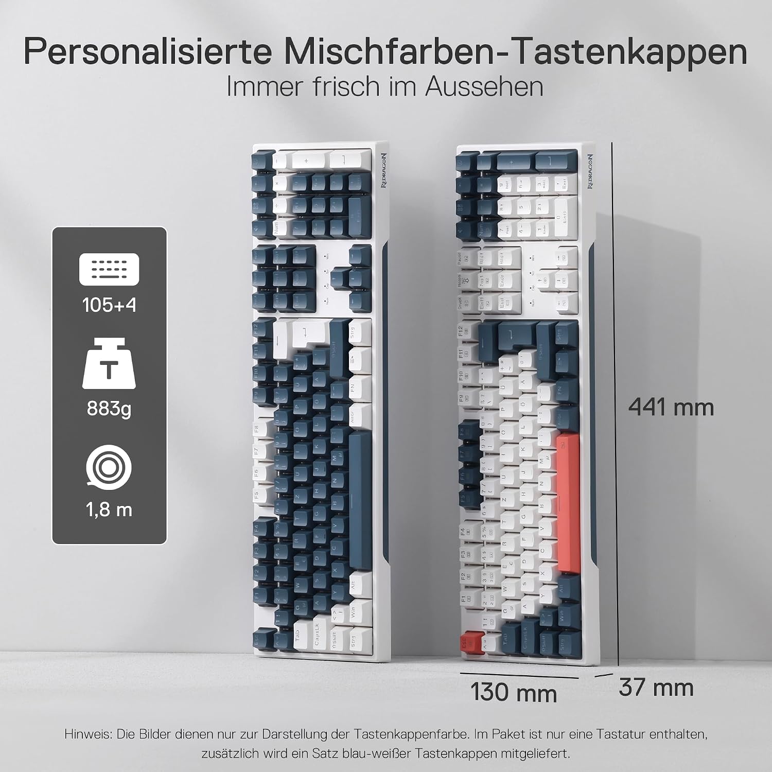 Thumbnail 5 de Redragon K668 QWERTZ Gaming-Tastatur (105+4 Tasten) mit Hot-Swap, RGB und roten Schaltern