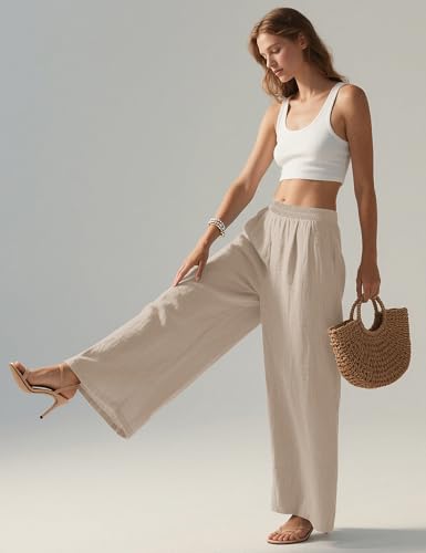 Thumbnail 4 de Rapbin Ladies Linen Trousers: Summer Wide Leg Pants with Pockets in Khaki