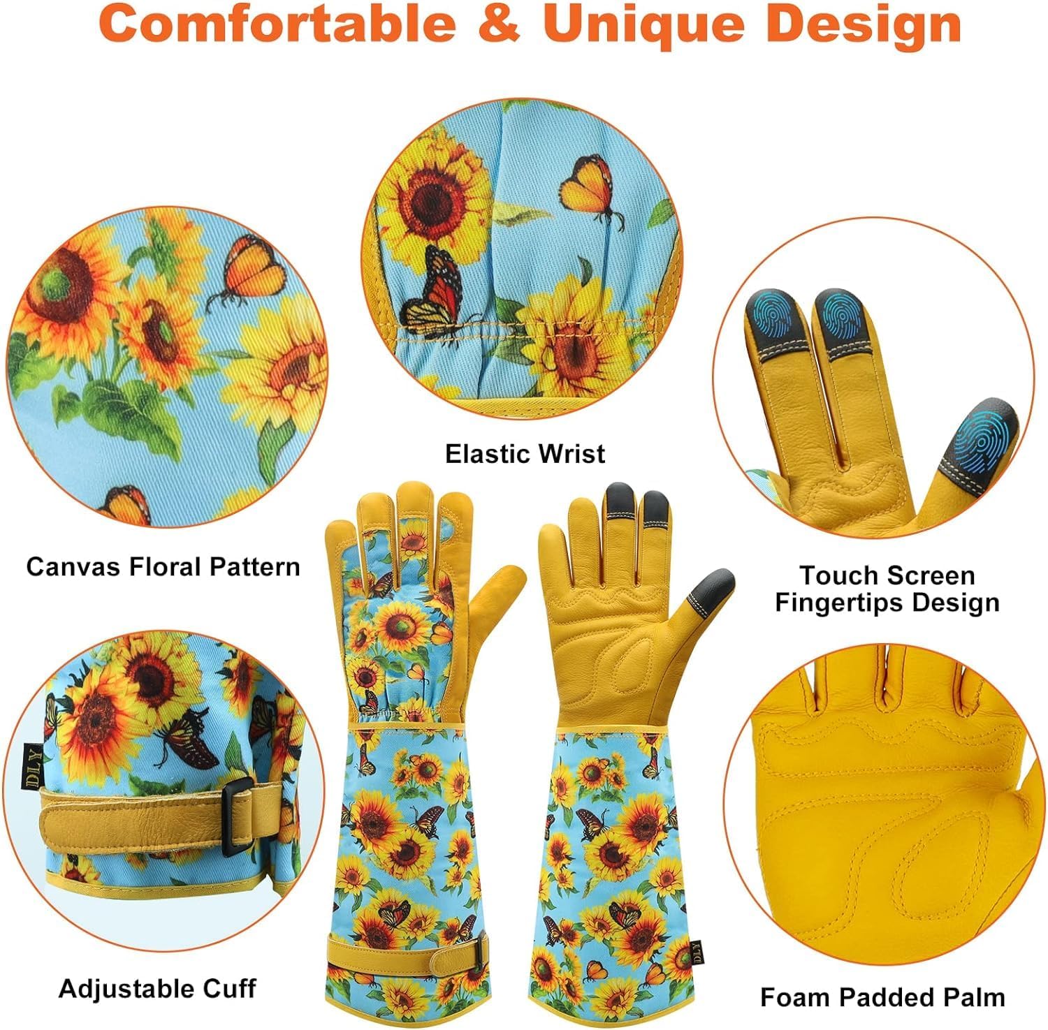 Detalle 2 de DLY Gardening Gloves for Women, Long Cowhide Rose-Pruning Gloves