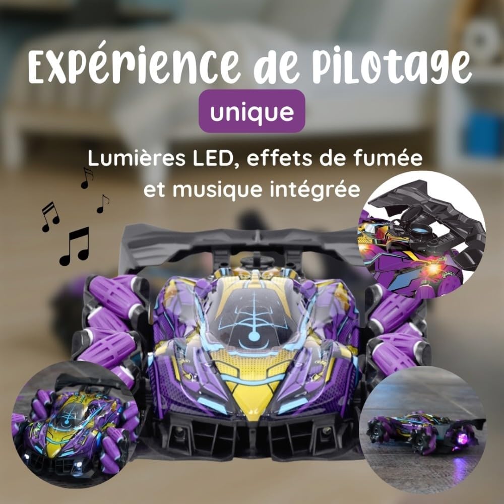 Detalle 2 de Racing Speedy : Voiture télécommandée de course avec gant de contrôle et manette – Rotation 360°, LED et fumée