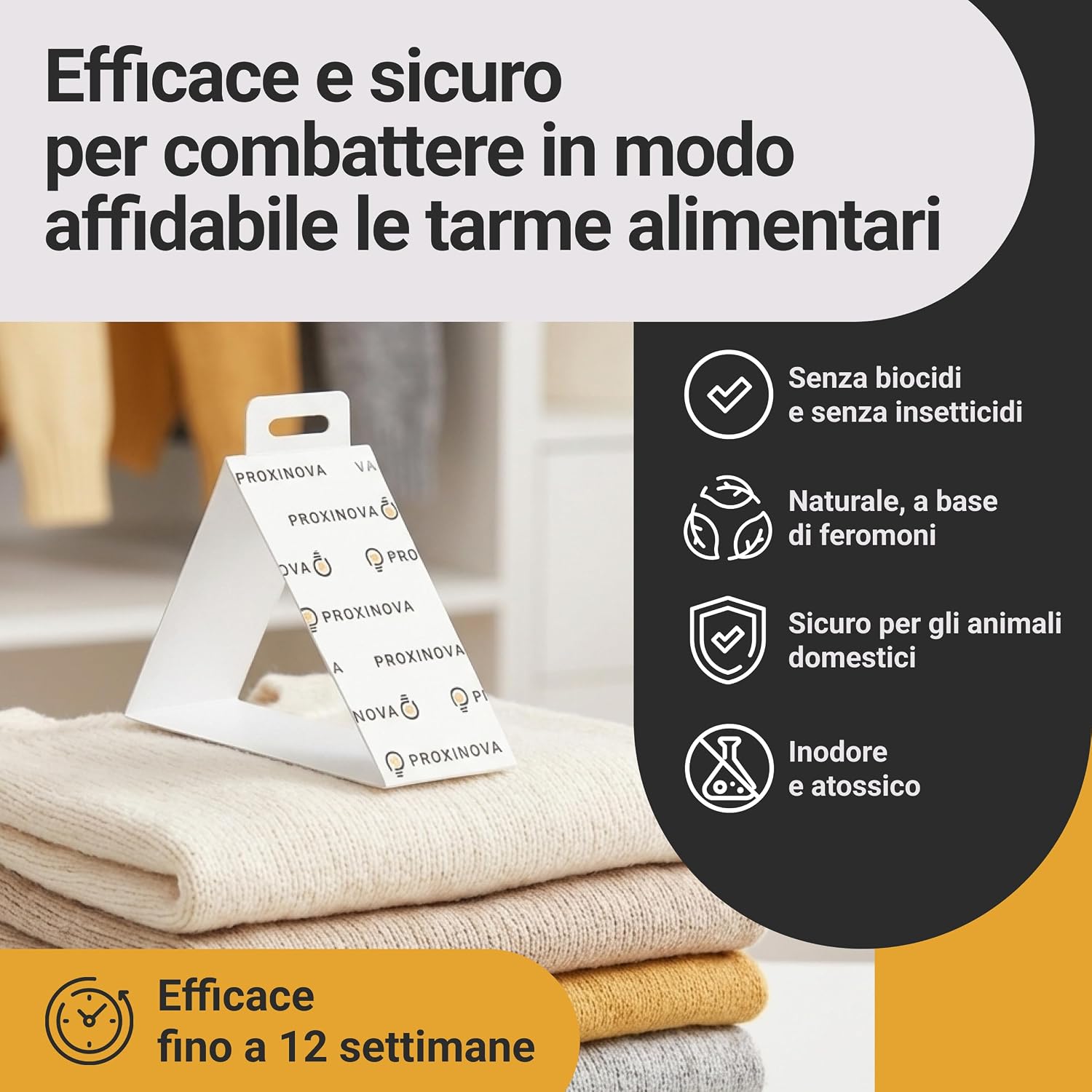 Detalle 2 de Proxinova Antitarme per Armadi Vestiti – Trappole Adesive per Monitoraggio Discreto (8 fogli, 3 mesi) – Biocide Free