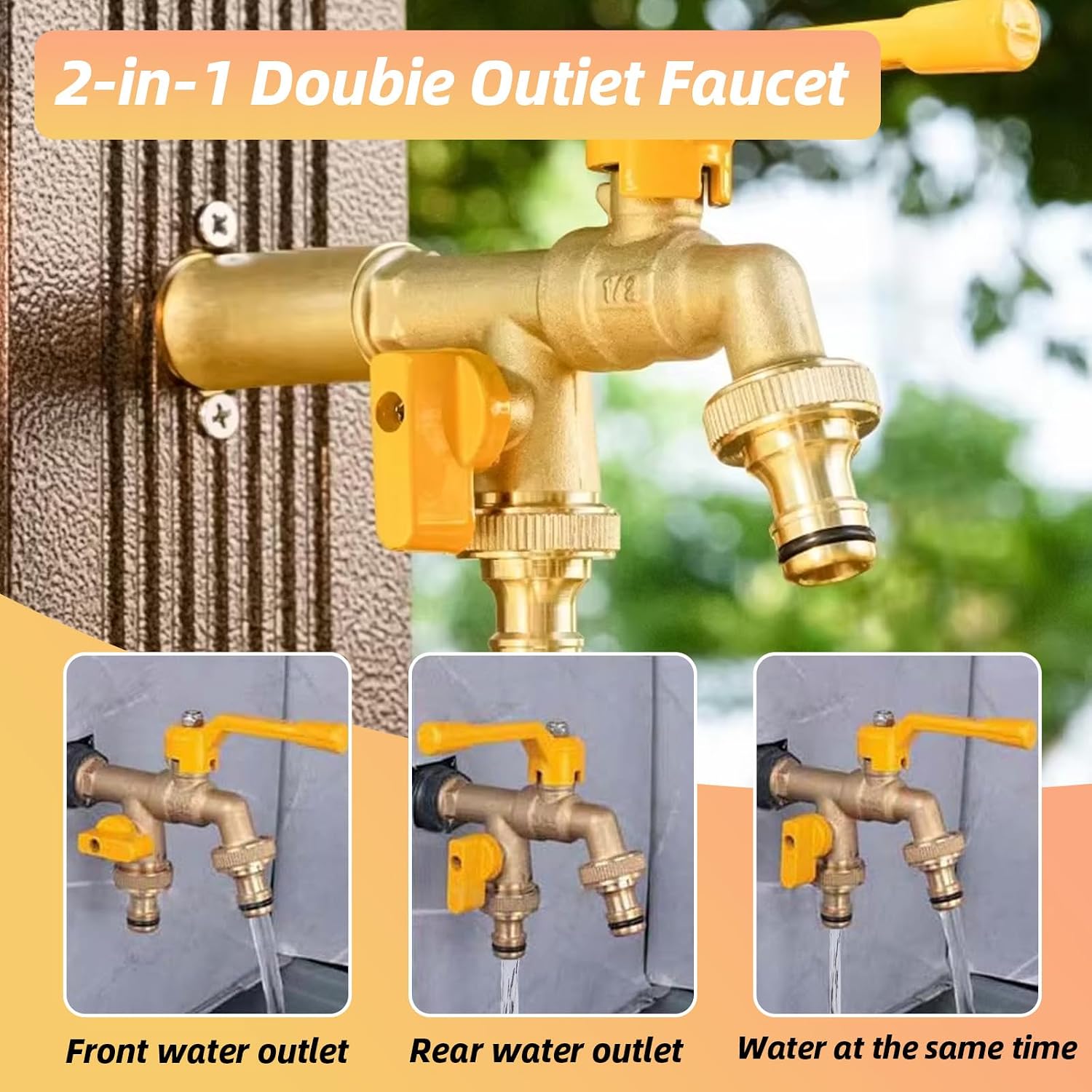 Thumbnail 6 de Double Garden Tap: 2-outlet Brass 1/2-Inch with Dual 3/4-Inch Outlets