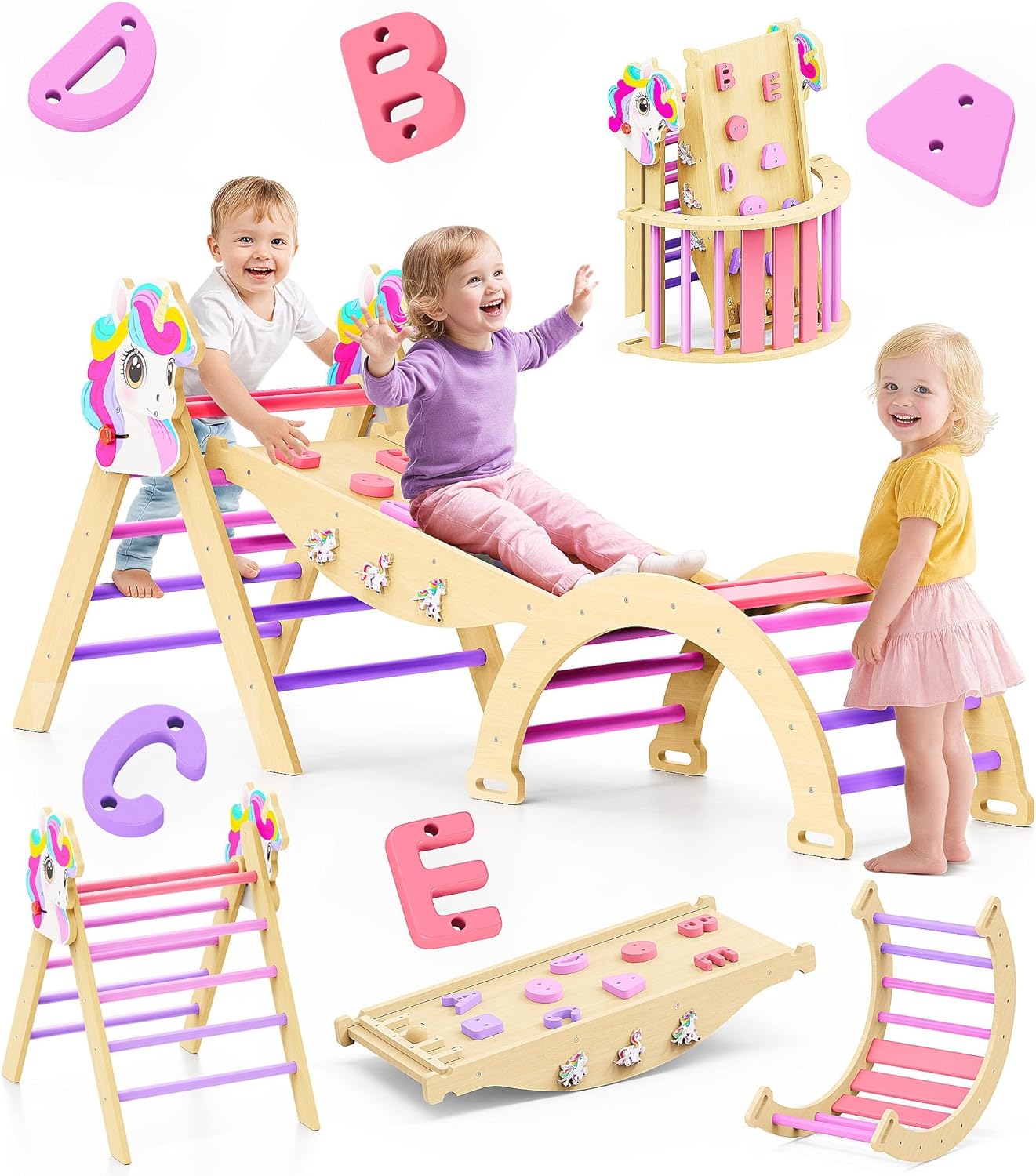 Detalle de Philnas Pikler Triangle Set (11-in-1) Foldable Montessori Climbing Gym for Toddlers & Kids