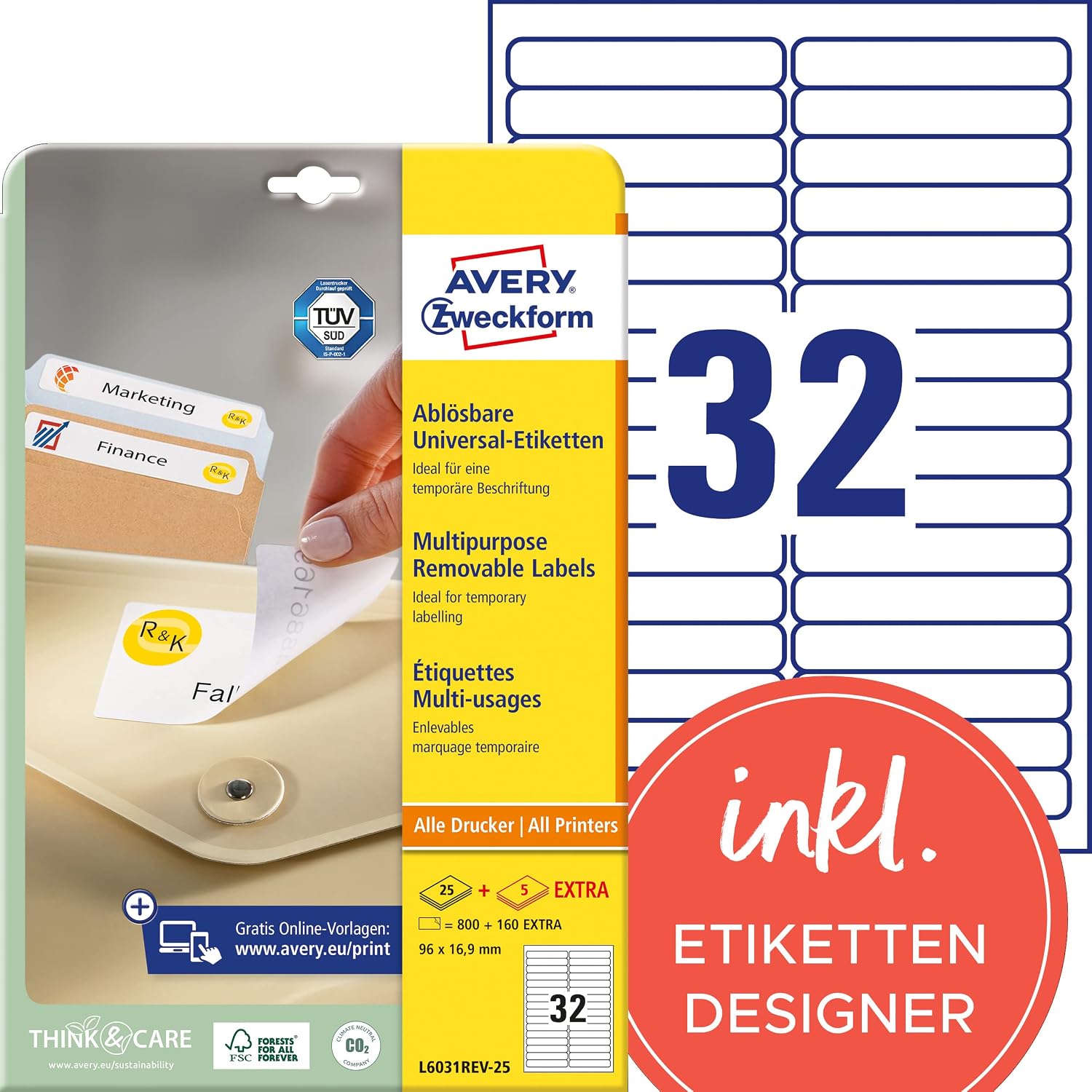 Detalle de Avery Zweckform L6031REV-25 étiquettes 96 x 16,9 mm