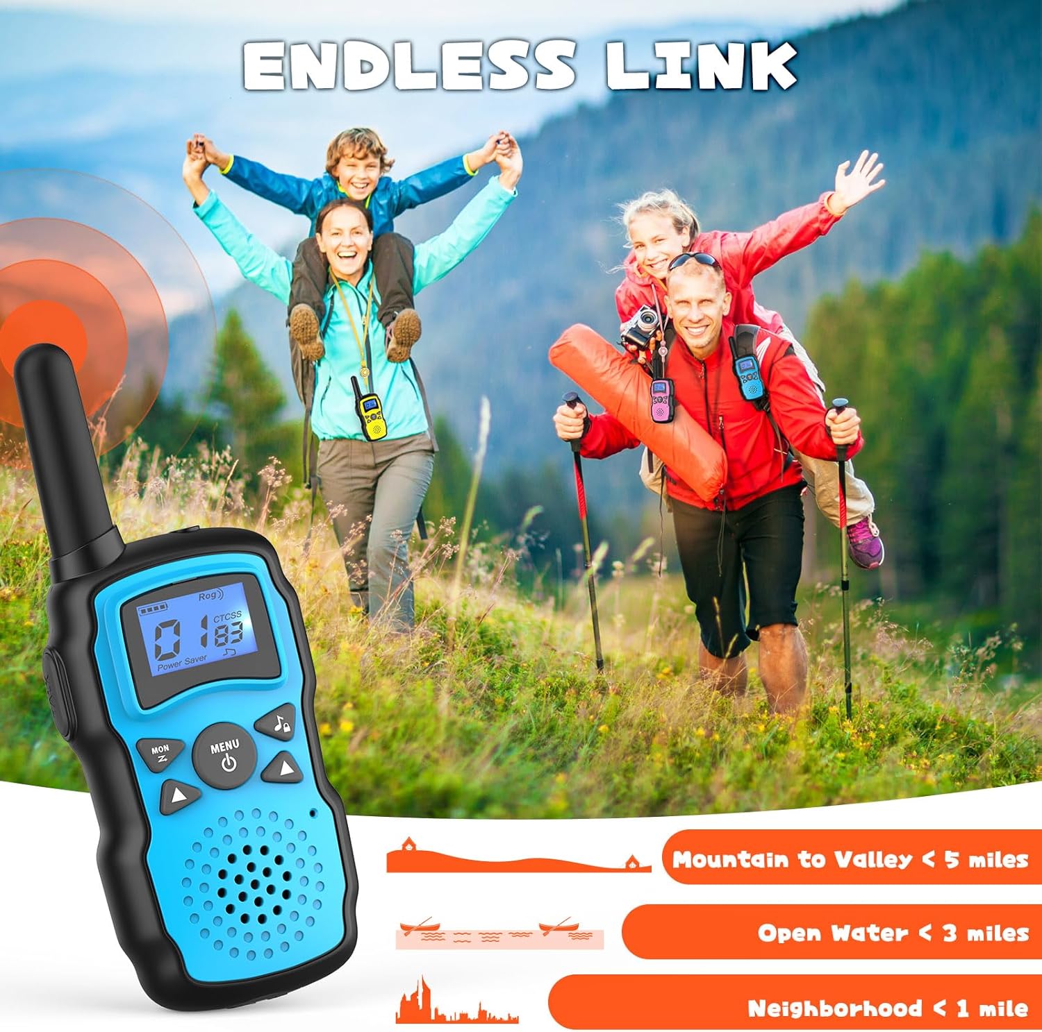 Detalle de Wishouse Walkie Talkies for Kids & Adults (4 Pack) — Long Range, HD Sound, Light & Lanyards