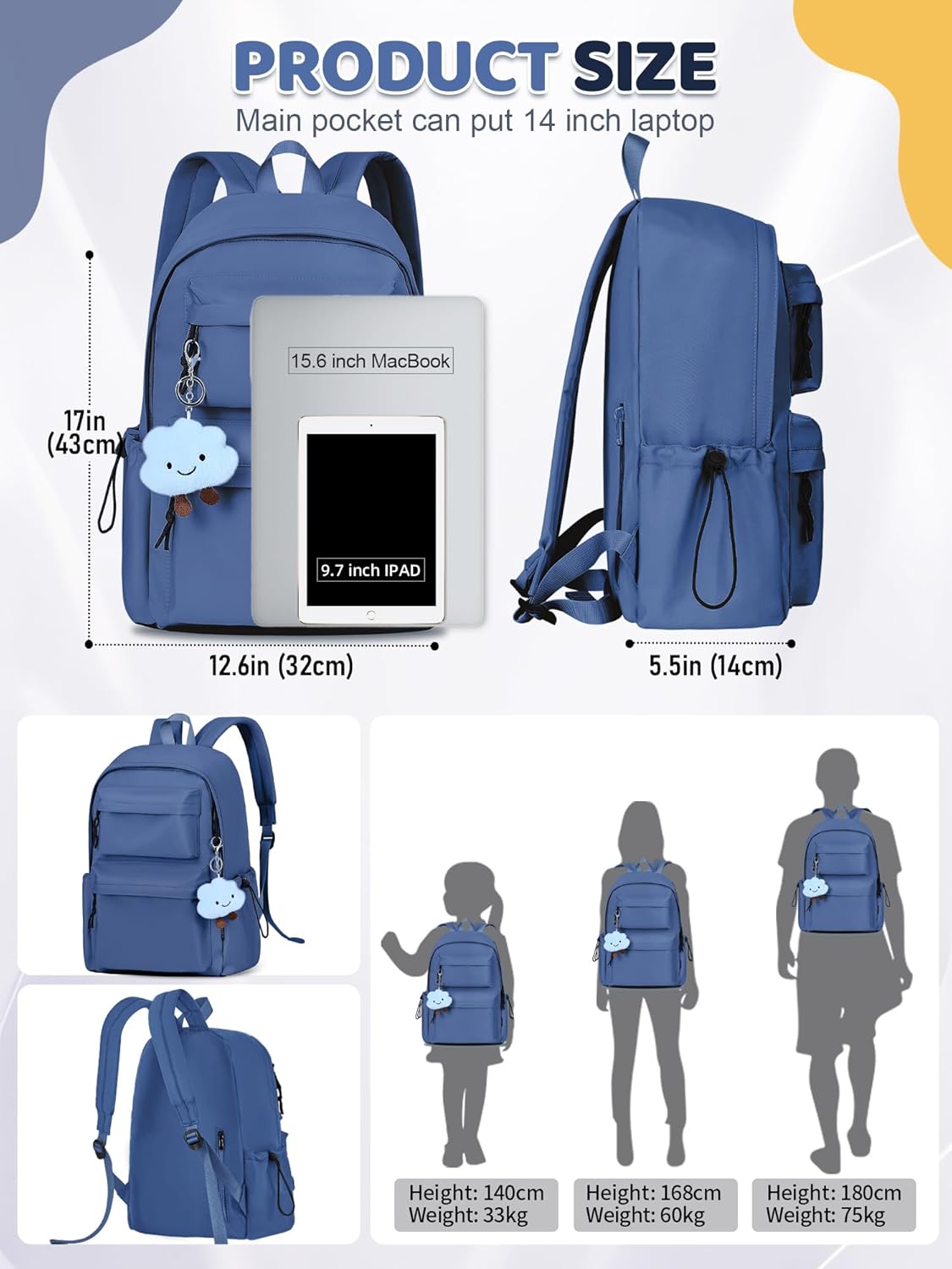 Detalle de FIORETTO Backpack Womens School Bag: Lightweight, Water-Resistant, 15.6" Laptop Ready