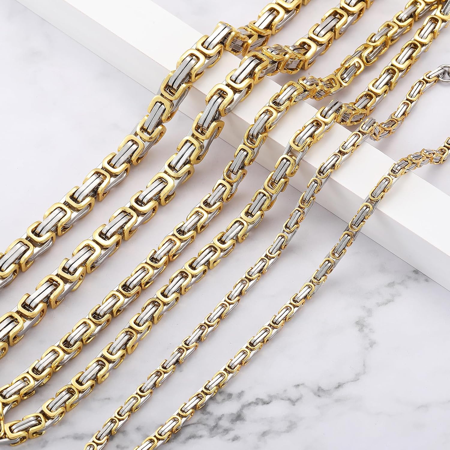 Detalle de RWQIAN Herren Königskette Kette Männer Wikinger Byzantinische Plattenkette Edelstahl Silber/Schwarz/Gold 45-65 cm