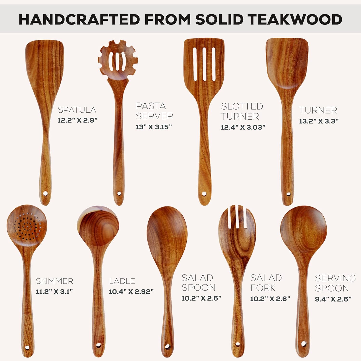 Thumbnail 2 de Zulay Kitchen 9-Piece Teak Wood Cooking Utensil Set (Non-Scratch, Non-Toxic) with Comfortable Grip