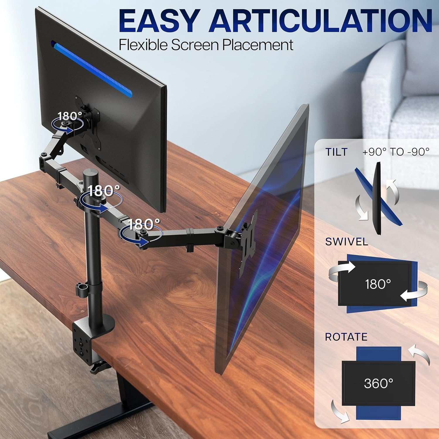Thumbnail 2 de VIVO Dual Monitor Desk Mount STAND-V002 (Heavy Duty, Holds 2 Screens up to 30")