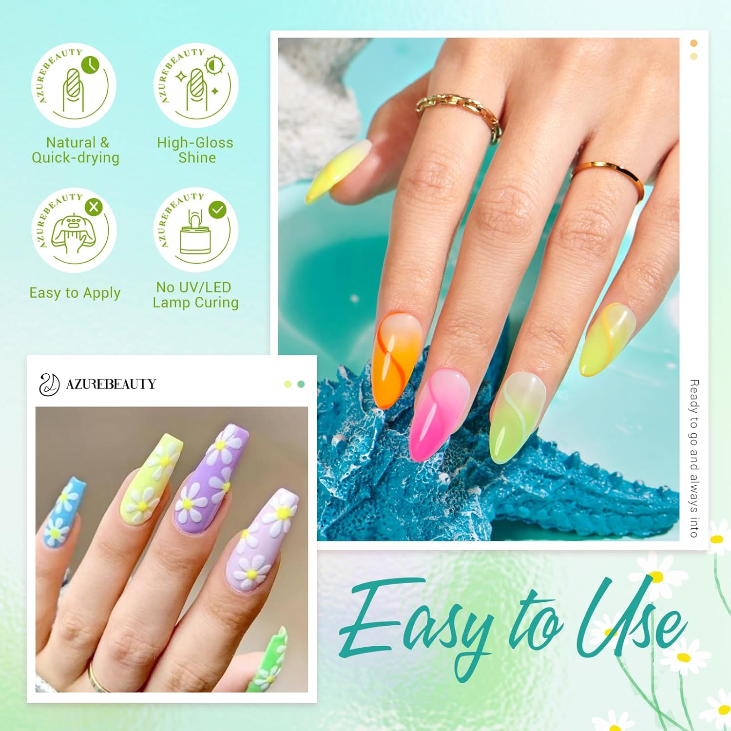 Detalle de AZUREBEAUTY 31-Piece Dip Powder Nail Kit Starter (20 Neon Spring/Summer Colors) for DIY French Nails