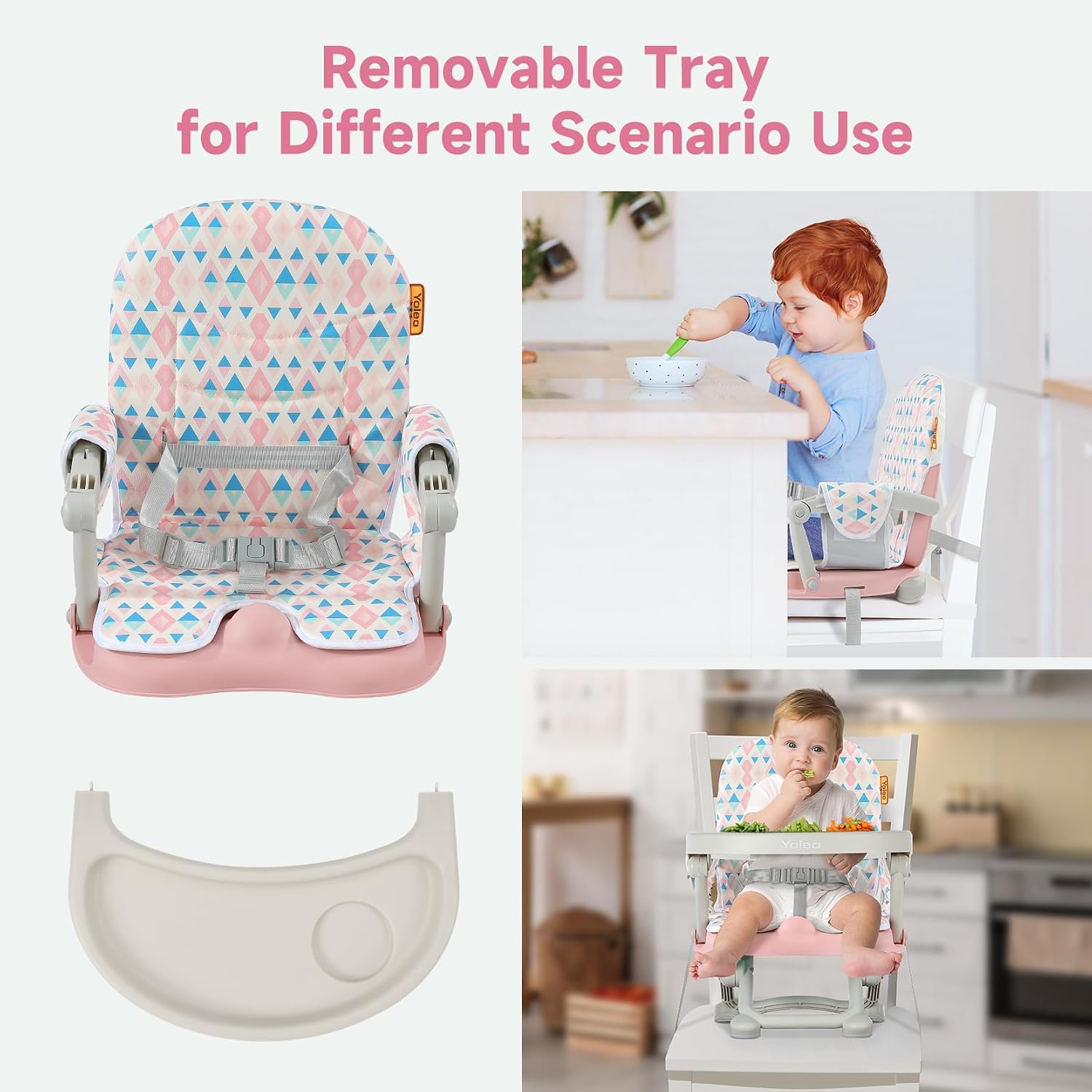 Detalle de YOLEO Baby High Chair Booster Seat, 4 Height Settings, Foldable with Tray