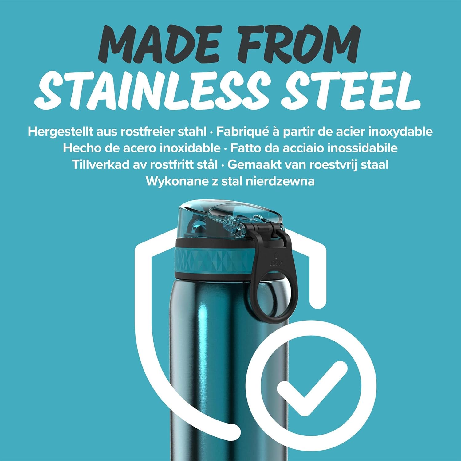 Detalle de ION8 Lightweight Steel Kids Water Bottle, 400ml (13oz) – Leakproof & Dishwasher Safe