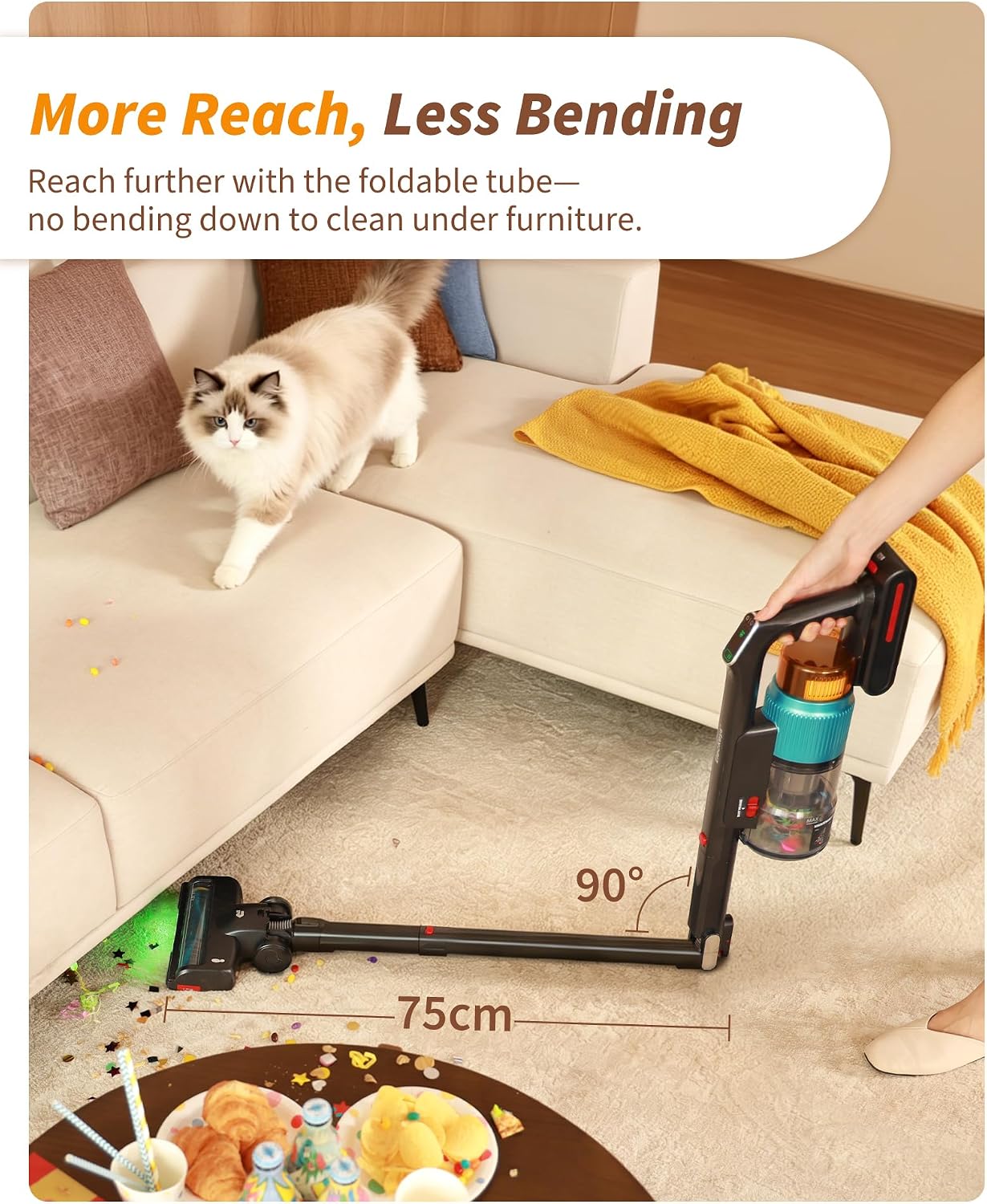 Detalle de Eleckeys Cordless Vacuum Cleaner, 650W: Lightweight, 65-Minute Runtime, 180° Foldable Wand